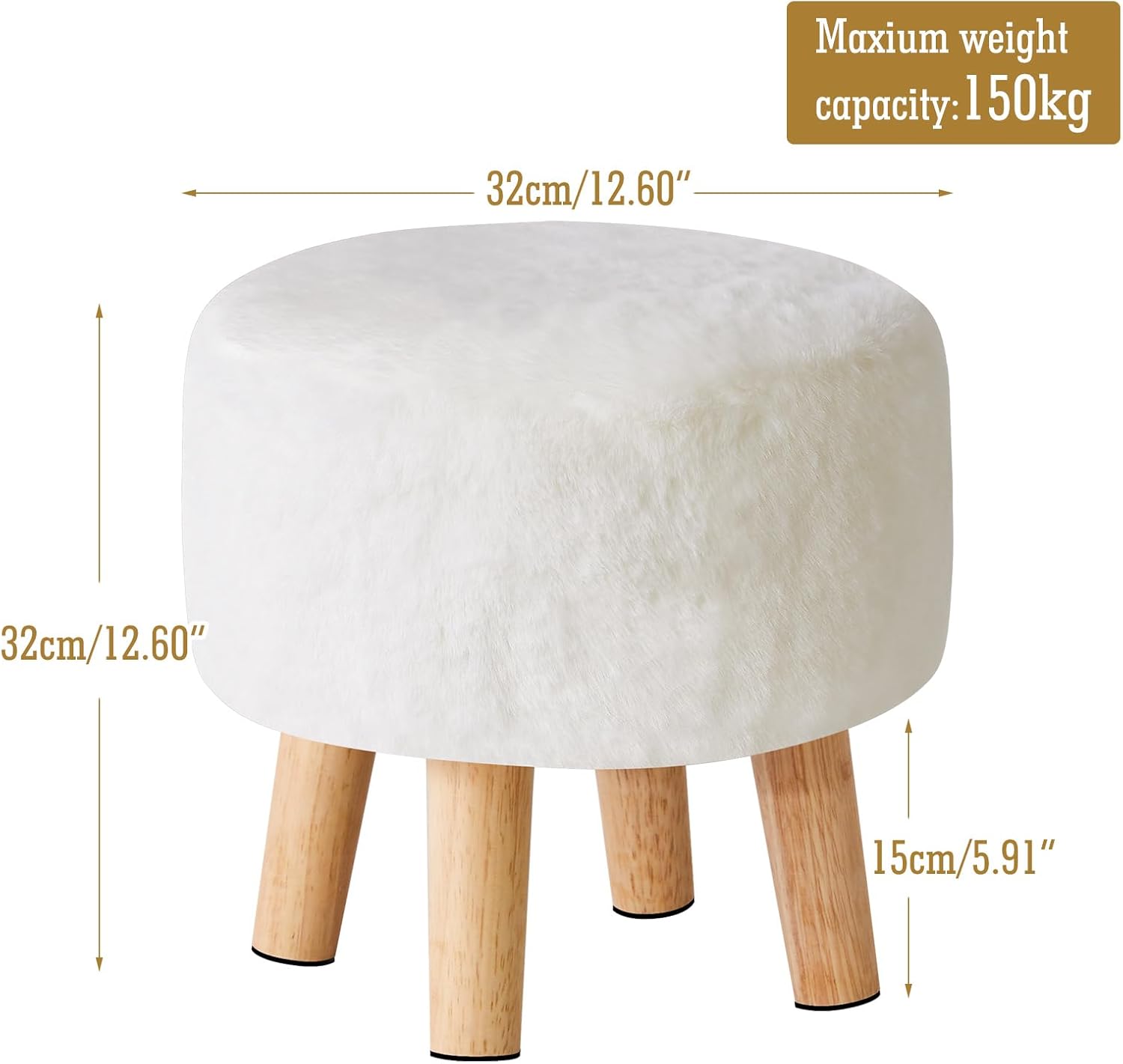 Detalle de YMYNY Rotondo Sgabello Ottomano Poggiapiedi in Poliestere Spugna con Gambe in Legno Antiscivolo, 32×32×32 cm, Bianco HBD035W