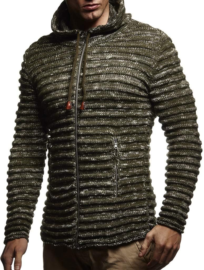 Detalle de Leif Nelson Veste Homme en Tricot avec Capuche LN20724 – Cardigan hiver à capuche