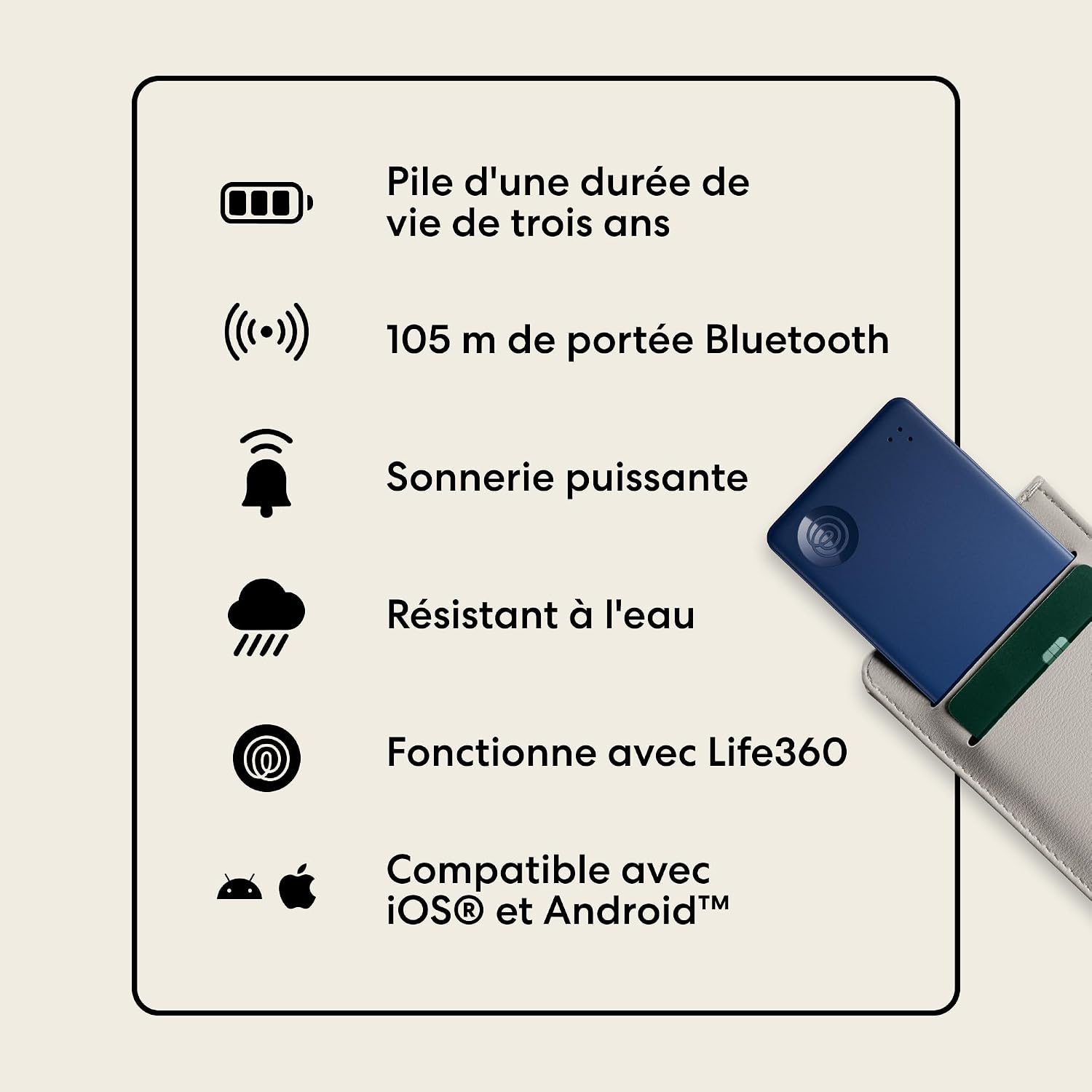 Thumbnail 6 de Life360 Tile by Life360 Slim – détecteur Bluetooth pour portefeuille, bagage et passeport (lot 1, Navy Blaze)