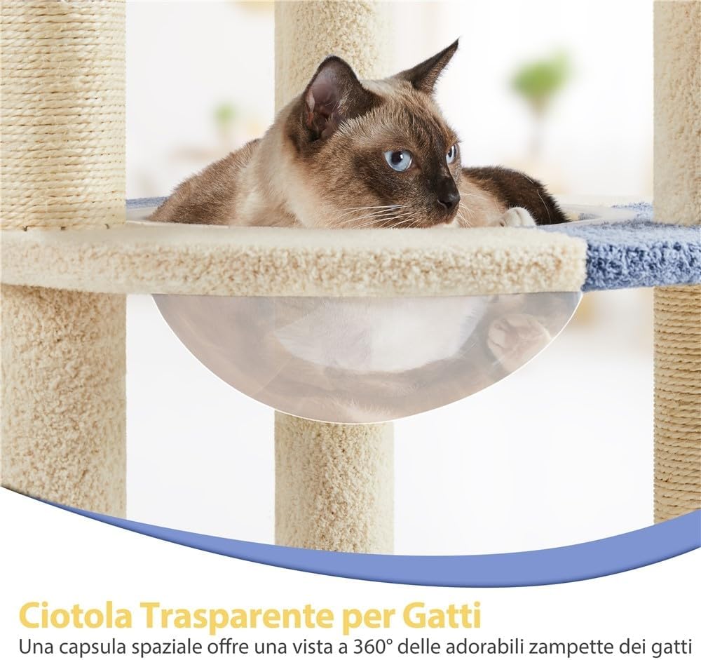 Detalle 2 de Yaheetech Albero per Gatti Alto 90 cm: Tiragraffi multifunzionale con tana trasparente e piattaforma a forma di pesce