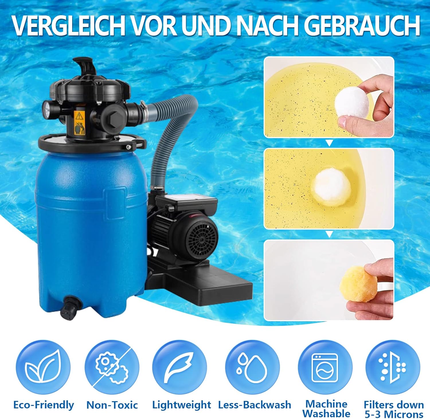 Detalle de Filterbälle für Sandfilteranlagen – 800 g Ersatz für 28 kg Filtersand aus Polyester