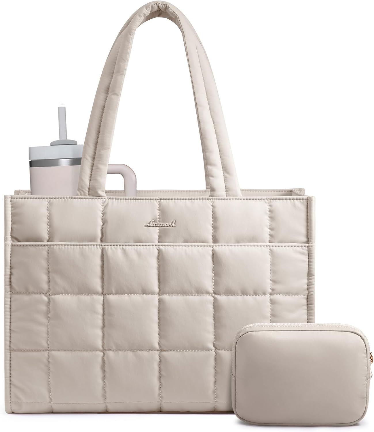 Thumbnail 6 de LOVEVOOK Laptop Tote Bag for Women: 15.6-Inch Puffer Tote with Built-In Water Bottle Pocket