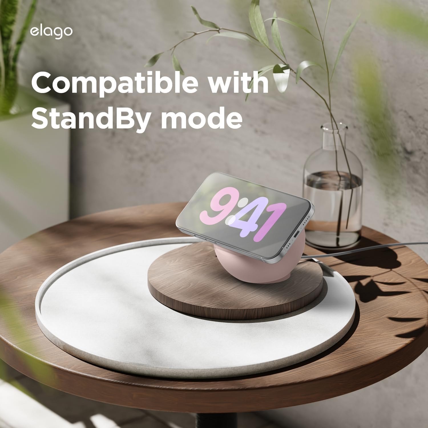 Thumbnail 1 de elago MS2 Supporto di Ricarica Wireless per MagSafe con silicone premium (Sand Rosa) – modalità StandBy, caricatore non incluso