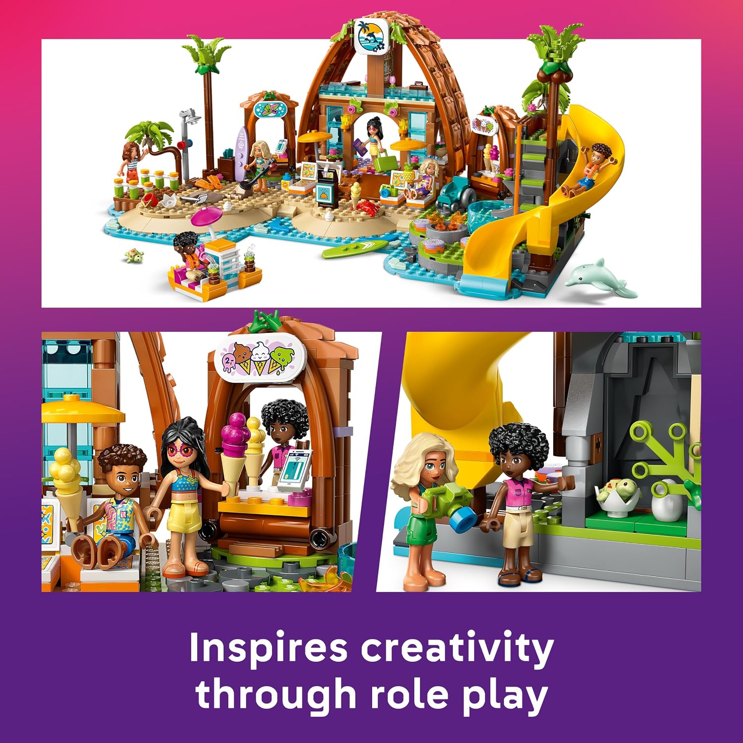 Thumbnail 4 de LEGO Friends 42673 Family Holiday Beach Resort Building Set with 6 Mini Dolls