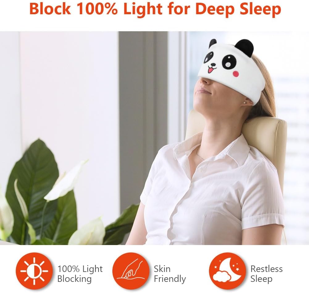 Detalle 2 de OFFCUP Cuffie per Dormire Panda: cuffie over-ear senza fili con maschera integrata per sonno, viaggio e relax