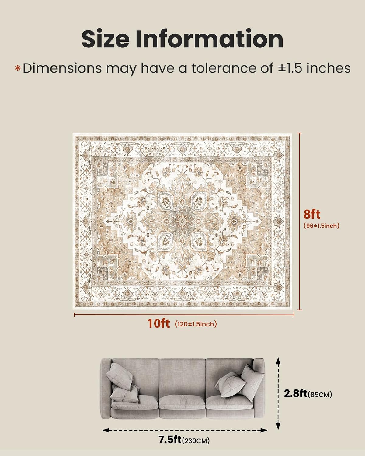 Detalle 2 de Amada 8x10 Area Rug: Low-Profile Vintage Living Room