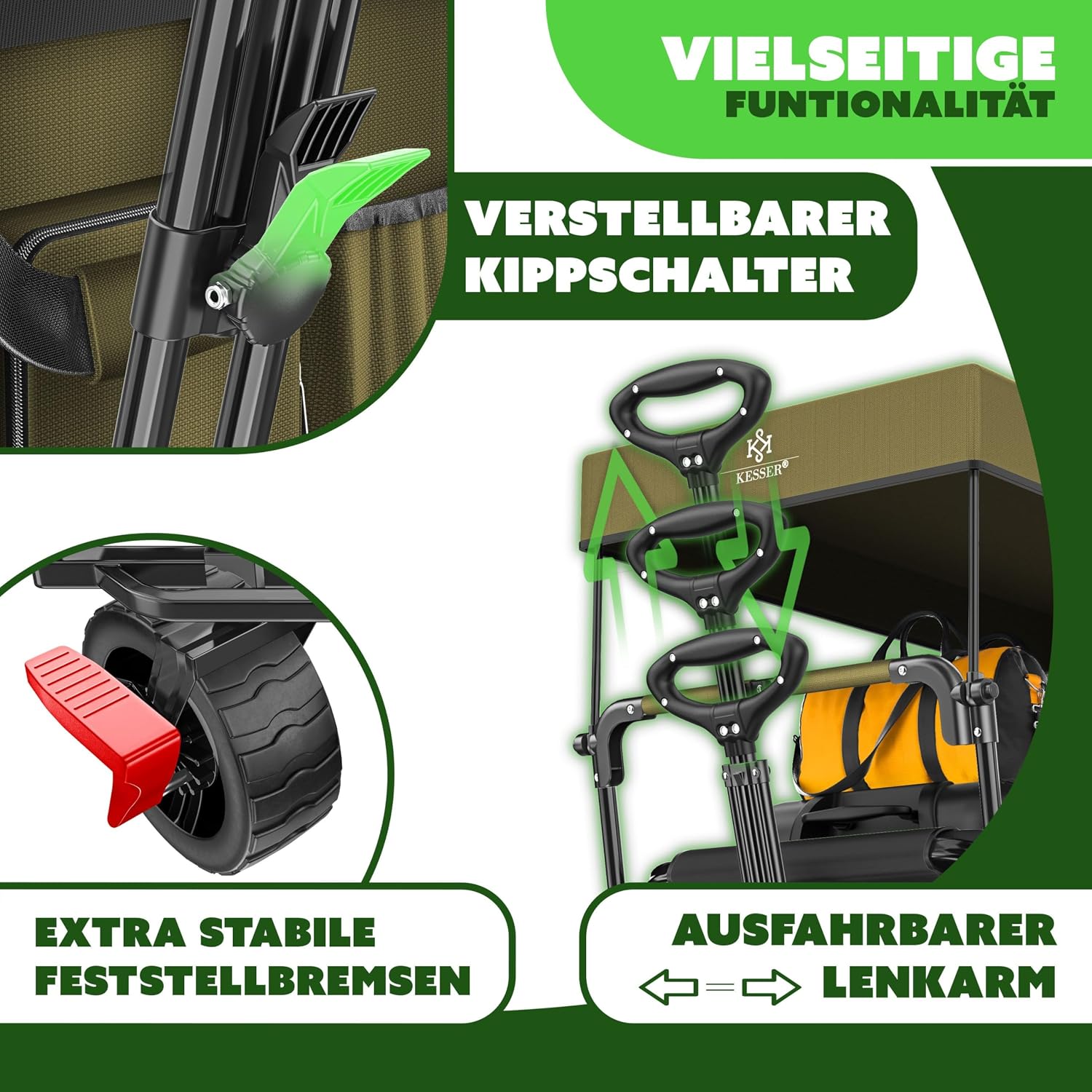 Detalle de KESSER XXL Bollerwagen faltbar mit Dach GT9000 – klappbarer Handwagen bis 150 kg
