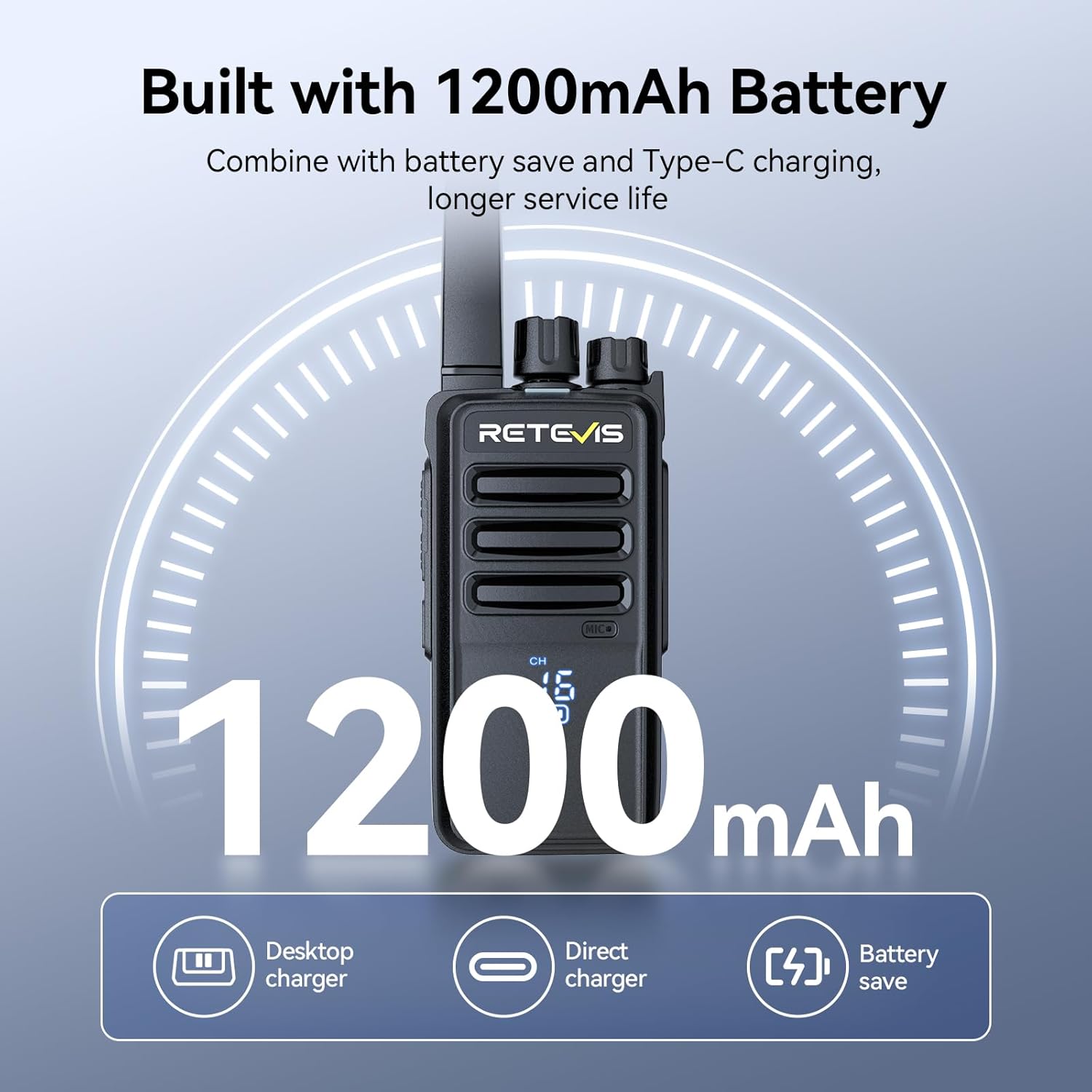 Thumbnail 4 de Retevis RT68H Two-Way Radio (10-Pack) with Hidden LED Display, VOX, Type-C Charging Base