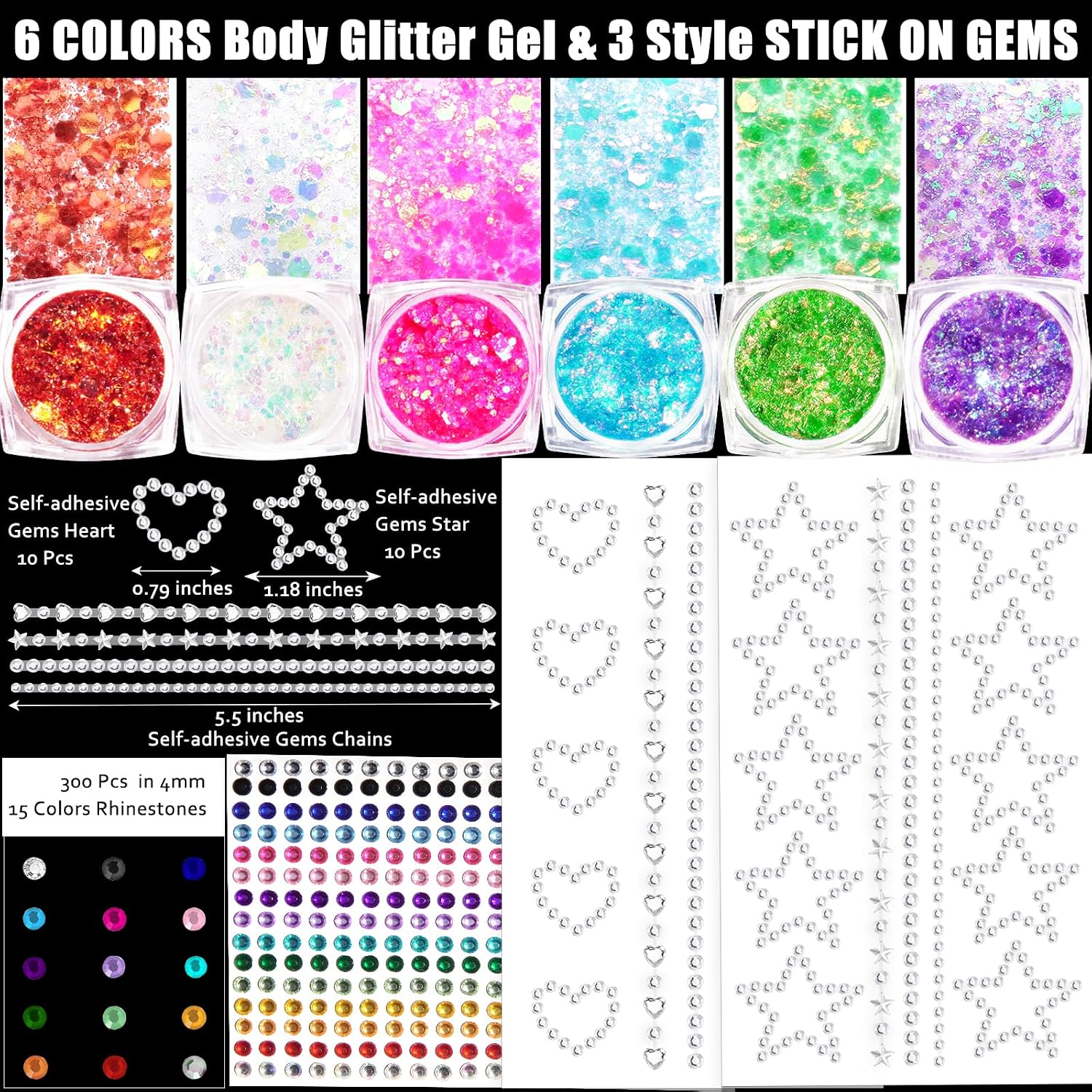 Thumbnail 1 de Face Gems and Glitter Gel Set, 6 Colours