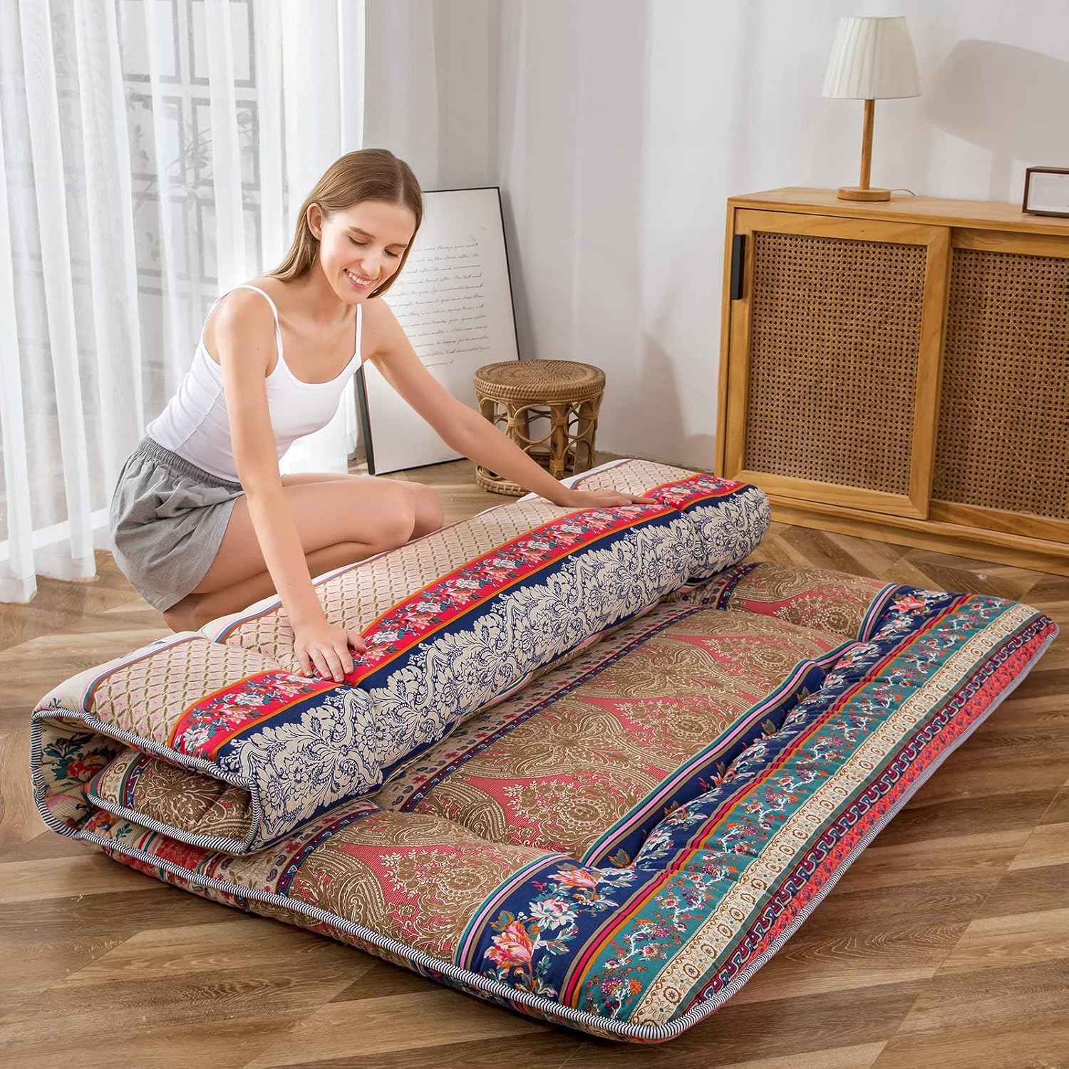 Thumbnail 2 de MAXYOYO Bohemian Retro King Size Floor Mattress (Japanese Futon) — Roll-Up Portable Camping Mat