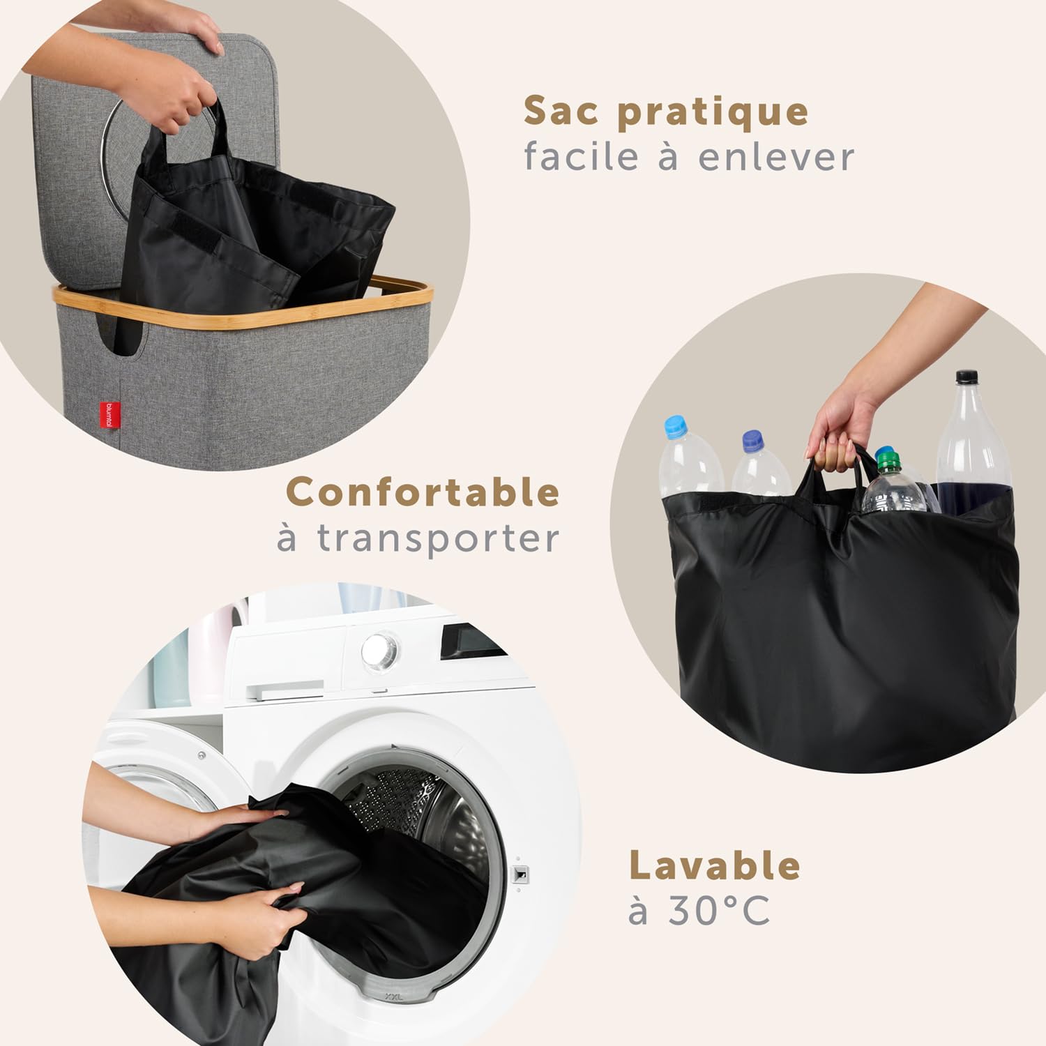 Detalle de Blumtal conteneur de consigne pour bouteilles 100L en bambou avec sac de transport et effet anti-odeur