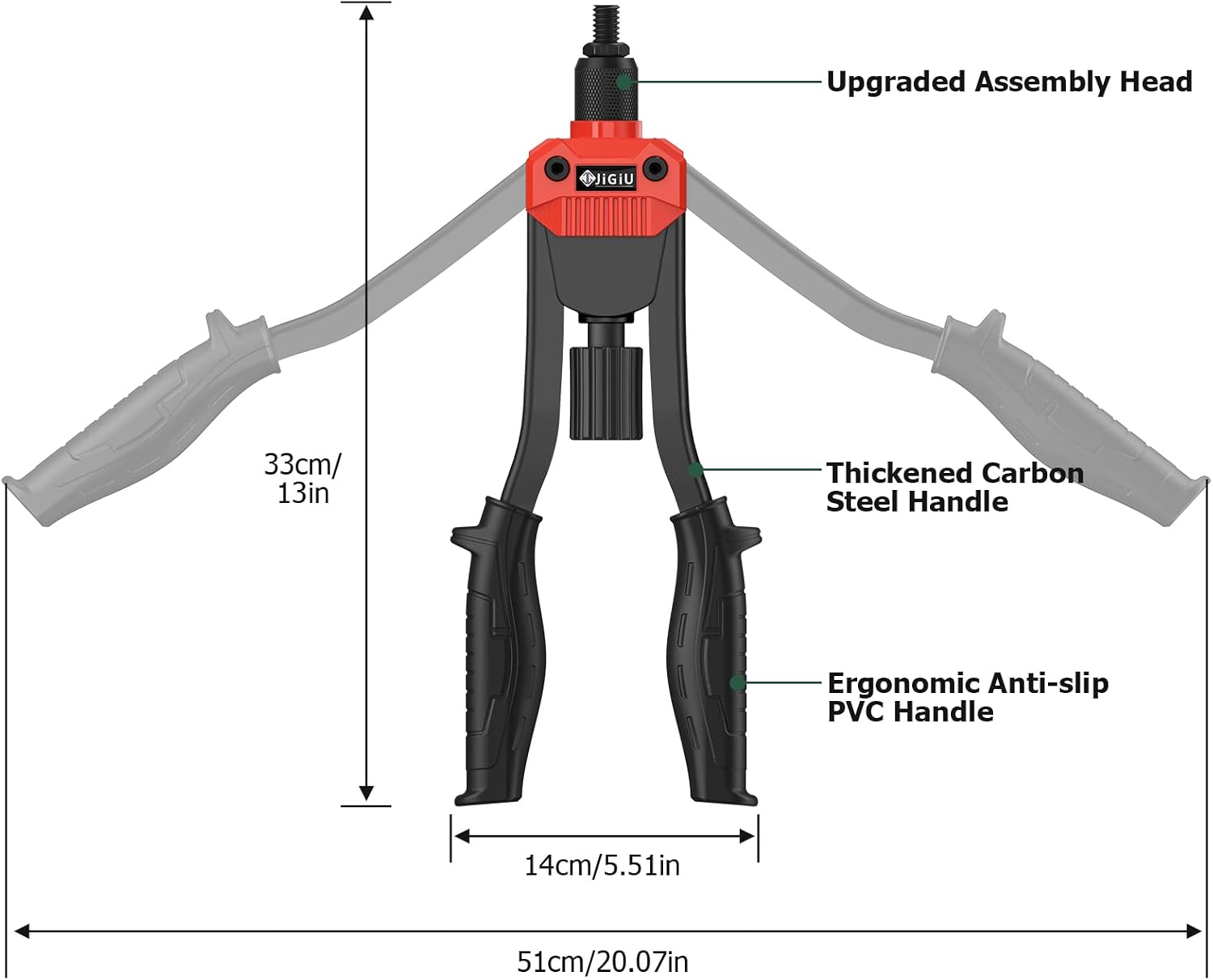 Detalle 2 de JiGiU 13" Heavy Duty Rivet Nut Tool Kit with 7 Mandrels (M3–M12) and 110 Rivet Nuts