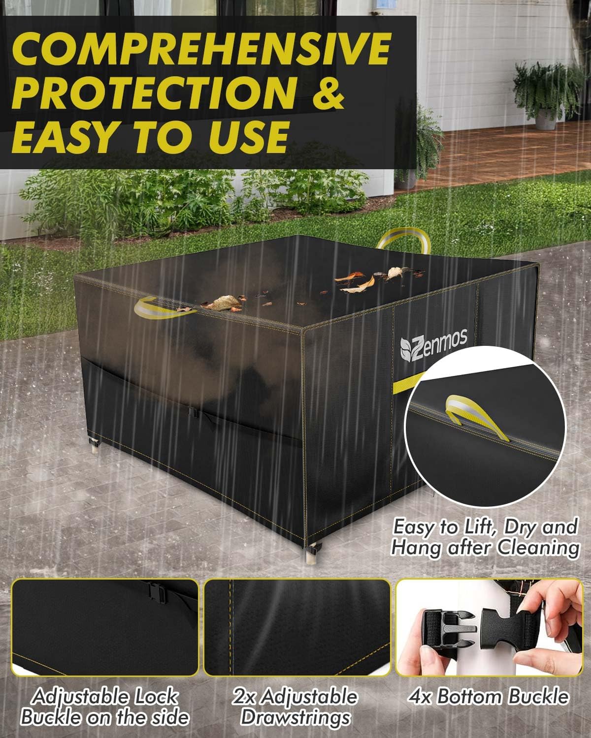 Thumbnail 3 de Zenmos Garden Furniture Cover for Outdoor Tables and Chairs – 420D Heavy Duty Oxford Fabric with Air Vent, Rectangular 125 × 125 × 74 cm