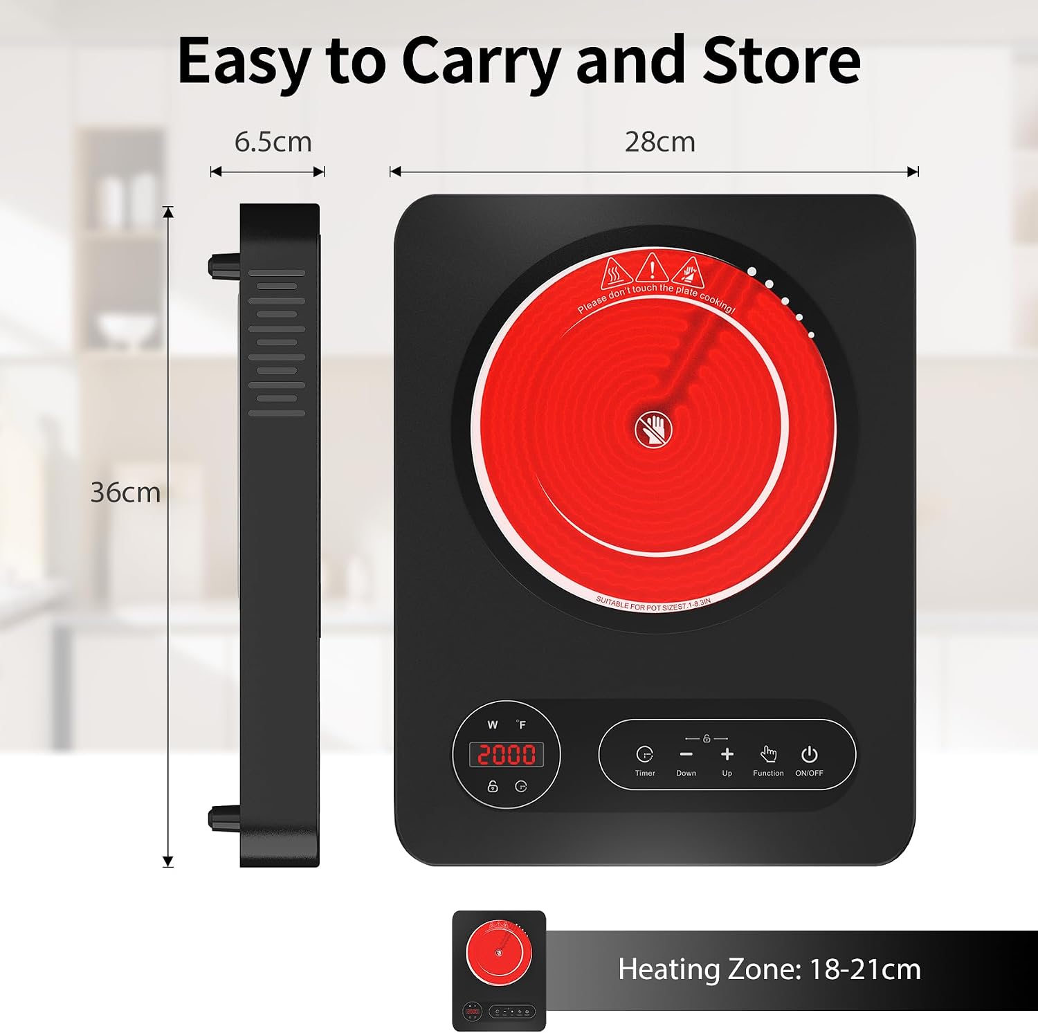 Detalle de VBGK Portable Ceramic Hob 2000W: A Compact, Flexible Cooking Solution