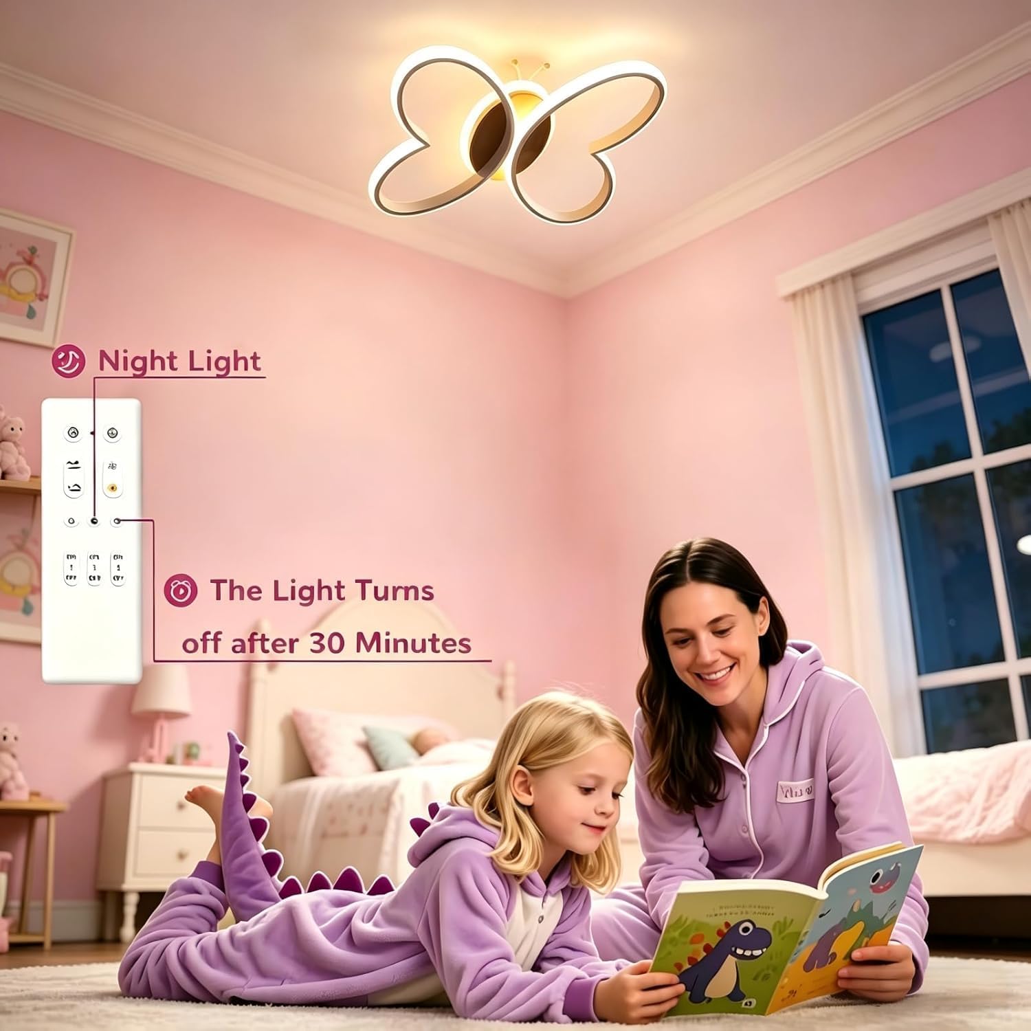 Detalle de Dythwron Lampada da soffitto a forma di farfalla per cameretta – LED 58W, 5800lm, 58 cm