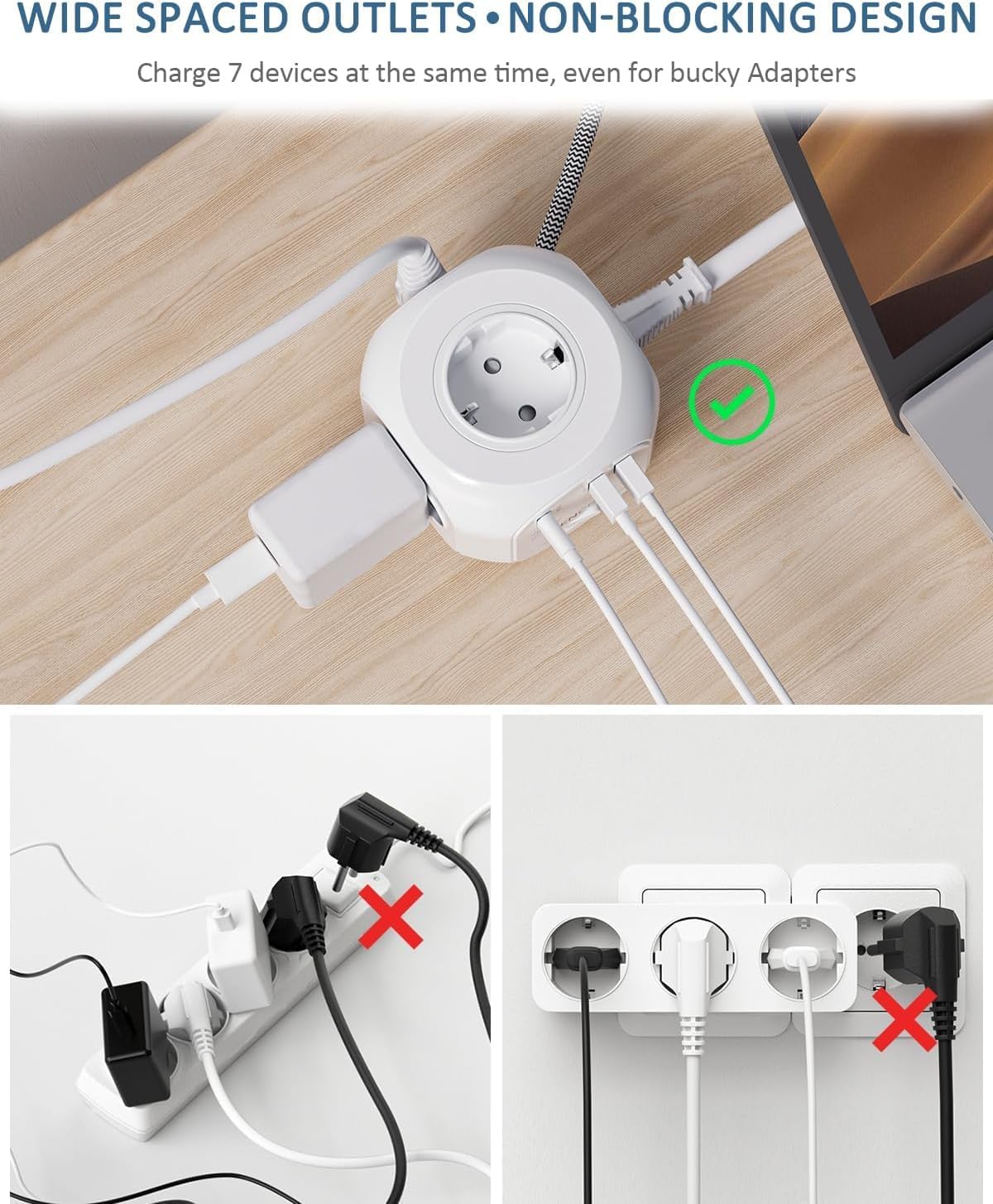Thumbnail 6 de LENCENT PD20W 7-in-1 Mehrfachsteckdose mit 2 m geflochtenem Kabel und 2× USB-A + 1× USB-C