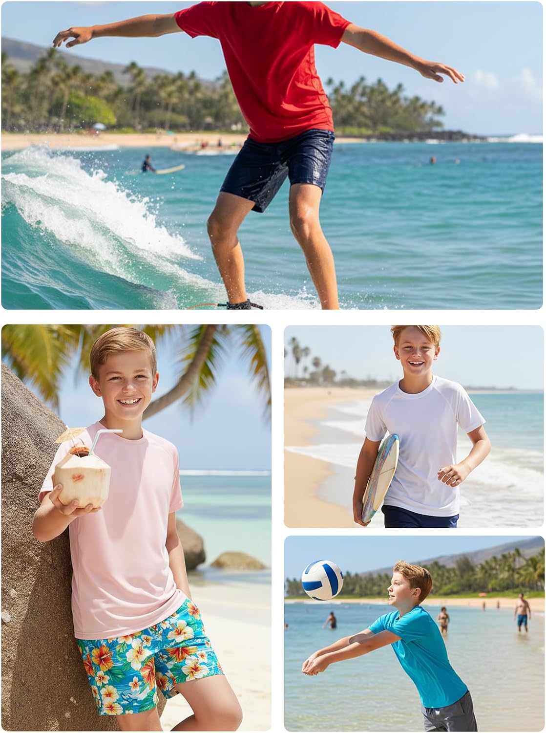 Detalle 2 de DEVOROPA Youth Boys Rash Guard Swim Shirt, Short Sleeve, UPF 50+