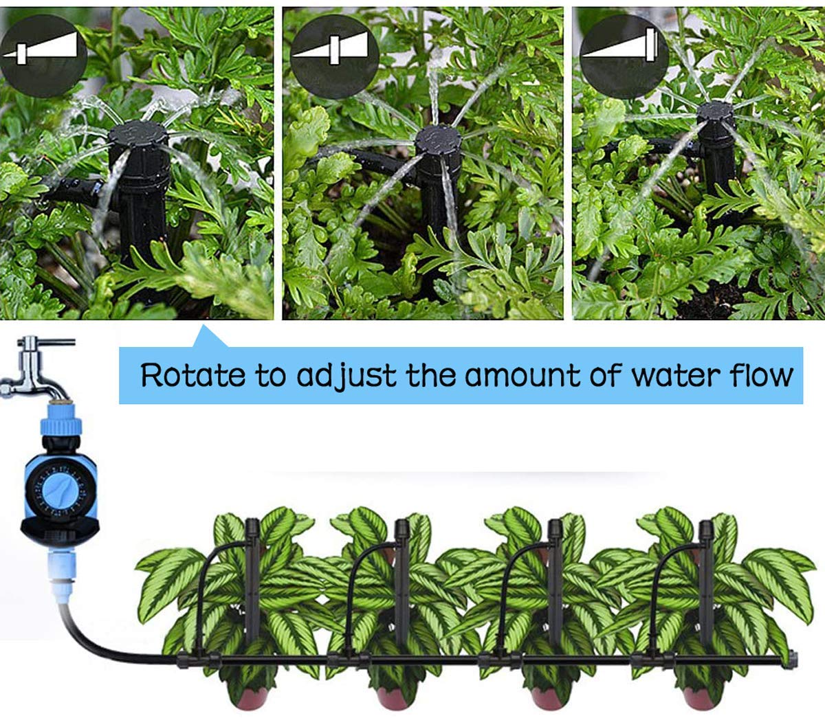 Thumbnail 4 de Tesmotor kit irrigazione a goccia 50 pezzi 360° regolabile, 8 fori per tubi da 4 mm/7 mm