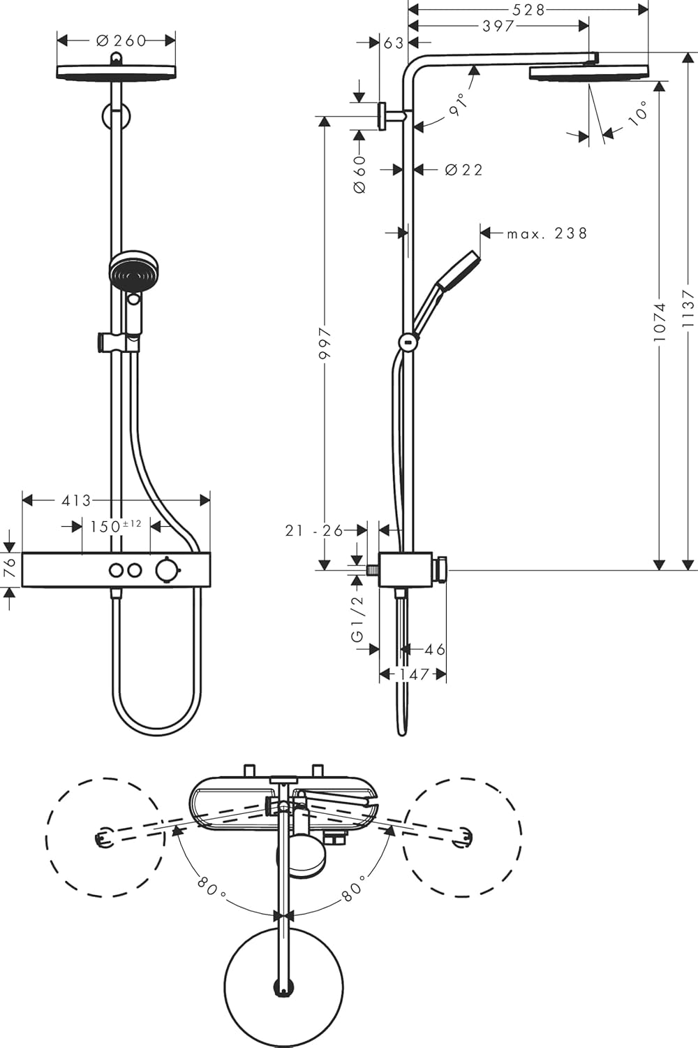 Thumbnail 4 de Hansgrohe Pulsify S : Colonne de douche EcoSmart avec mitigeur thermostatique et jet PowderRain