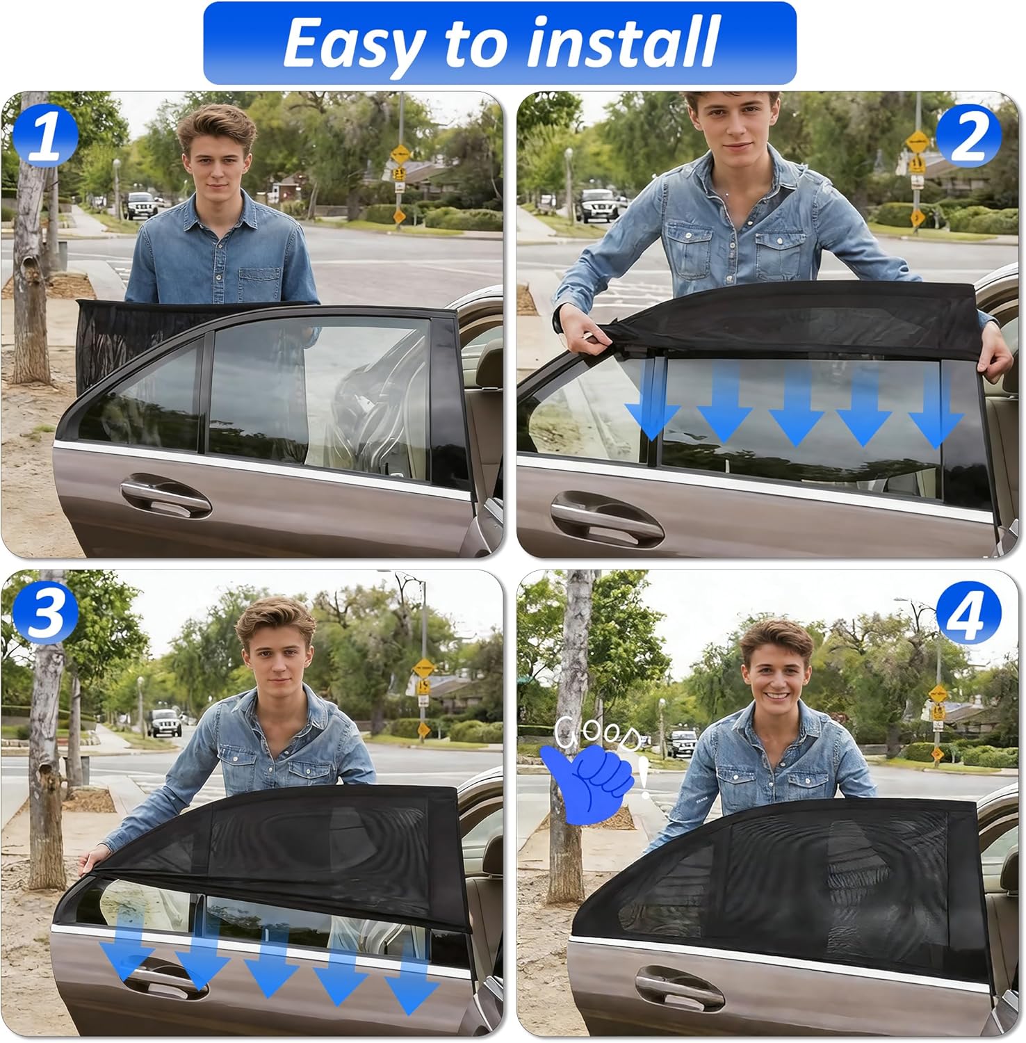 Thumbnail 4 de Vincona Car Window Shades for Baby (2 Pack) – Stretchable & Breathable Rear Window Screens for Sun, UV and Mosquito Protection (XL)