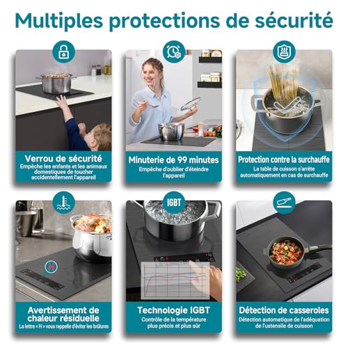 Detalle de AMZCHEF Plaque à induction 2 feux avec zones flexibles – 3300W, BBQ, sécurité et minuterie