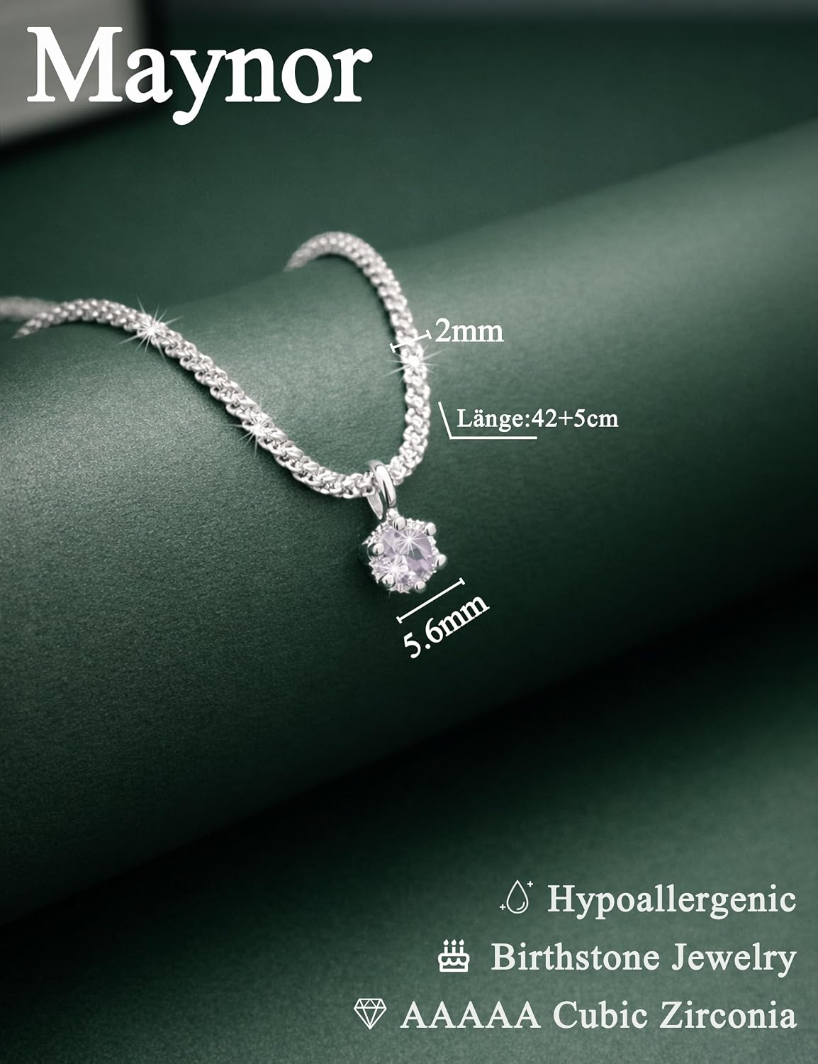 Thumbnail 3 de Maynor Geburtsstein-Halskette für Damen aus 925 Sterling Silber mit Zirkonia-Anhänger (12 Farben, personalisierbar)