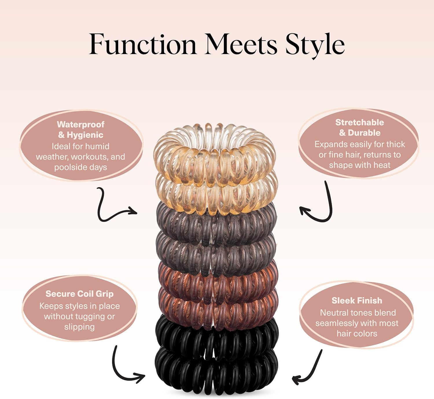 Thumbnail 3 de Kitsch lot de 8 élastiques à cheveux en spirale (imperméables, sans dommages) – marron