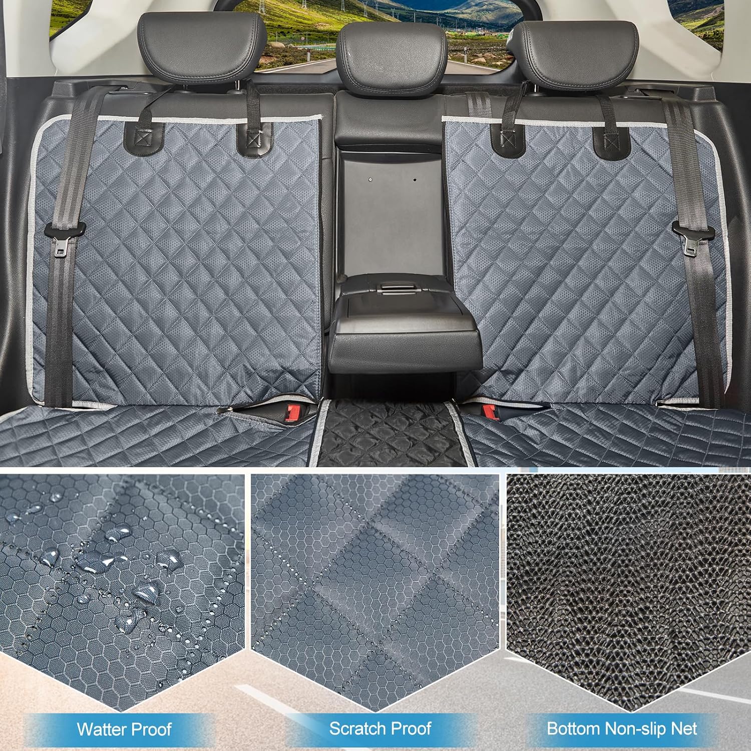 Thumbnail 2 de ANOSOSPECIAL Grey Dog Car Seat Cover for Back Seat XL – Waterproof, Non-Stick, Universal Fit