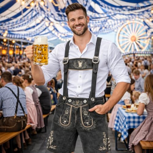 Thumbnail 6 de PAULGOS Herren Trachten Lederhose HK3 + Träger, Echtes Leder, Größe 56, Grau