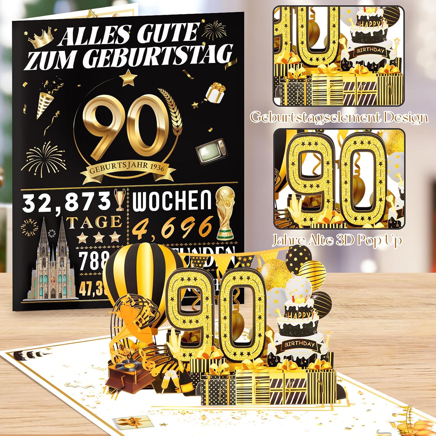 Detalle 2 de OLOSONG Geburtstagskarte 90 3D Pop-Up