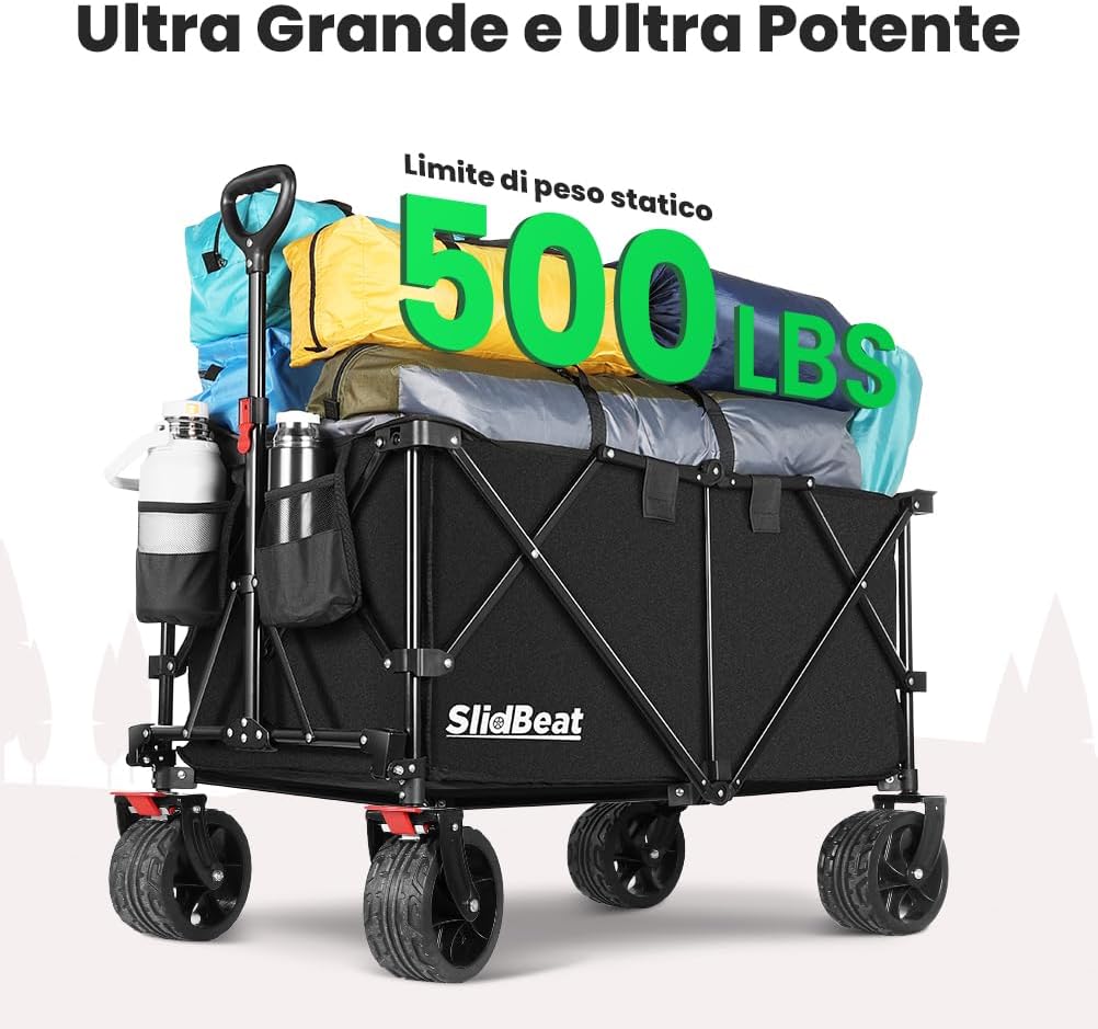 Detalle de SLIDBEAT Carrello da Giardino Pieghevole con Ruote per Fuori Casa – 226 kg, 300 L