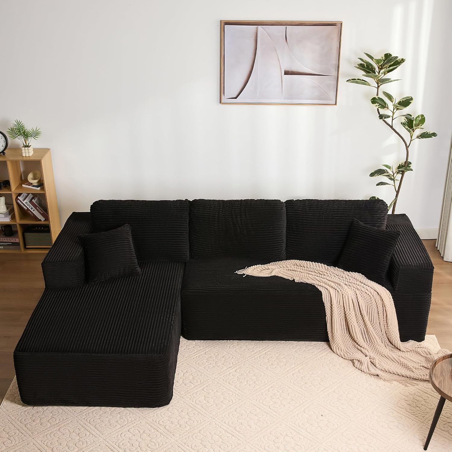 Litbird modulares L-förmiges Ecksofa mit Schlaffunktion und Chaiselongue links – rahmenloses Schlafsofa, schwarz