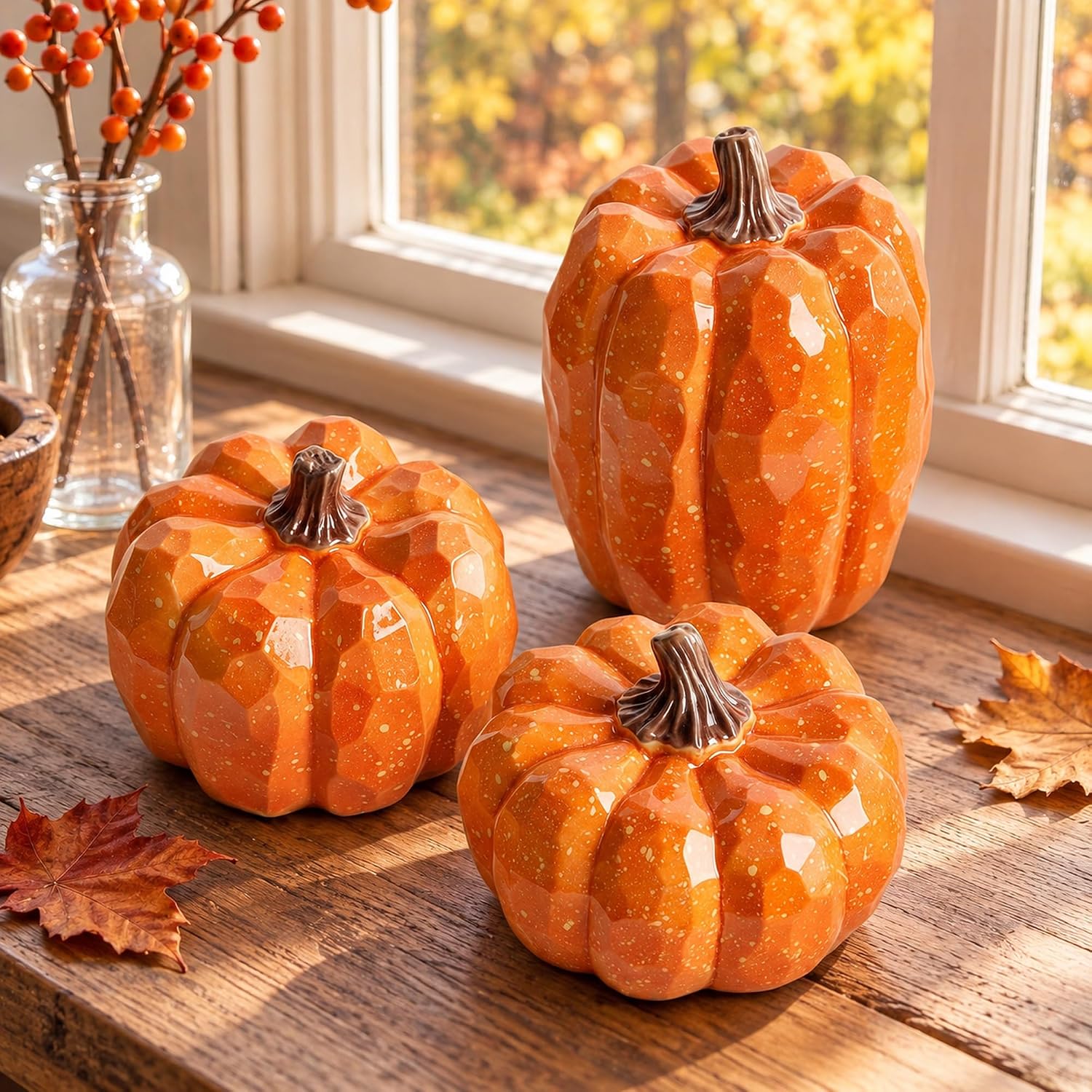 Thumbnail 6 de winemana Orange Artificial Pumpkins, Set of 3 Resin Fall Decorations