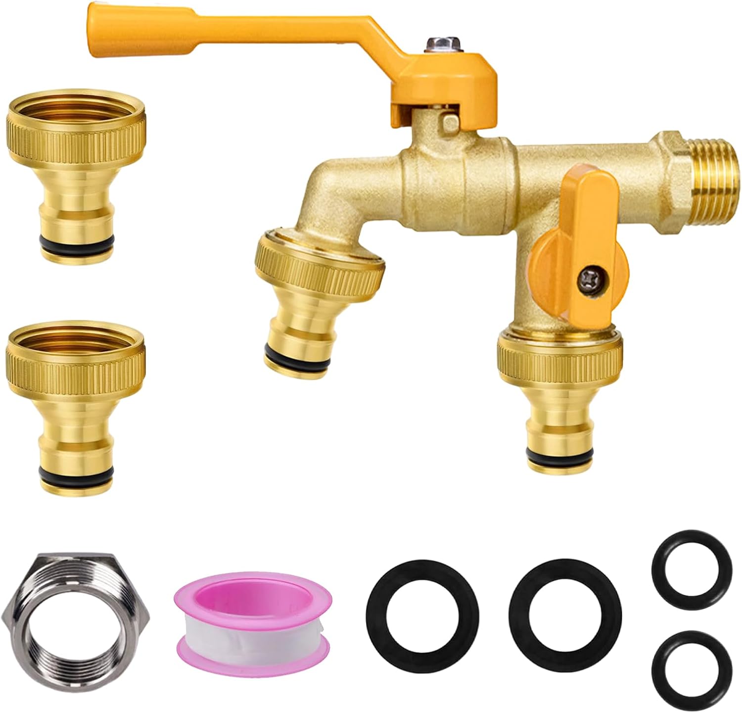 Detalle de Double Garden Tap: 2-outlet Brass 1/2-Inch with Dual 3/4-Inch Outlets