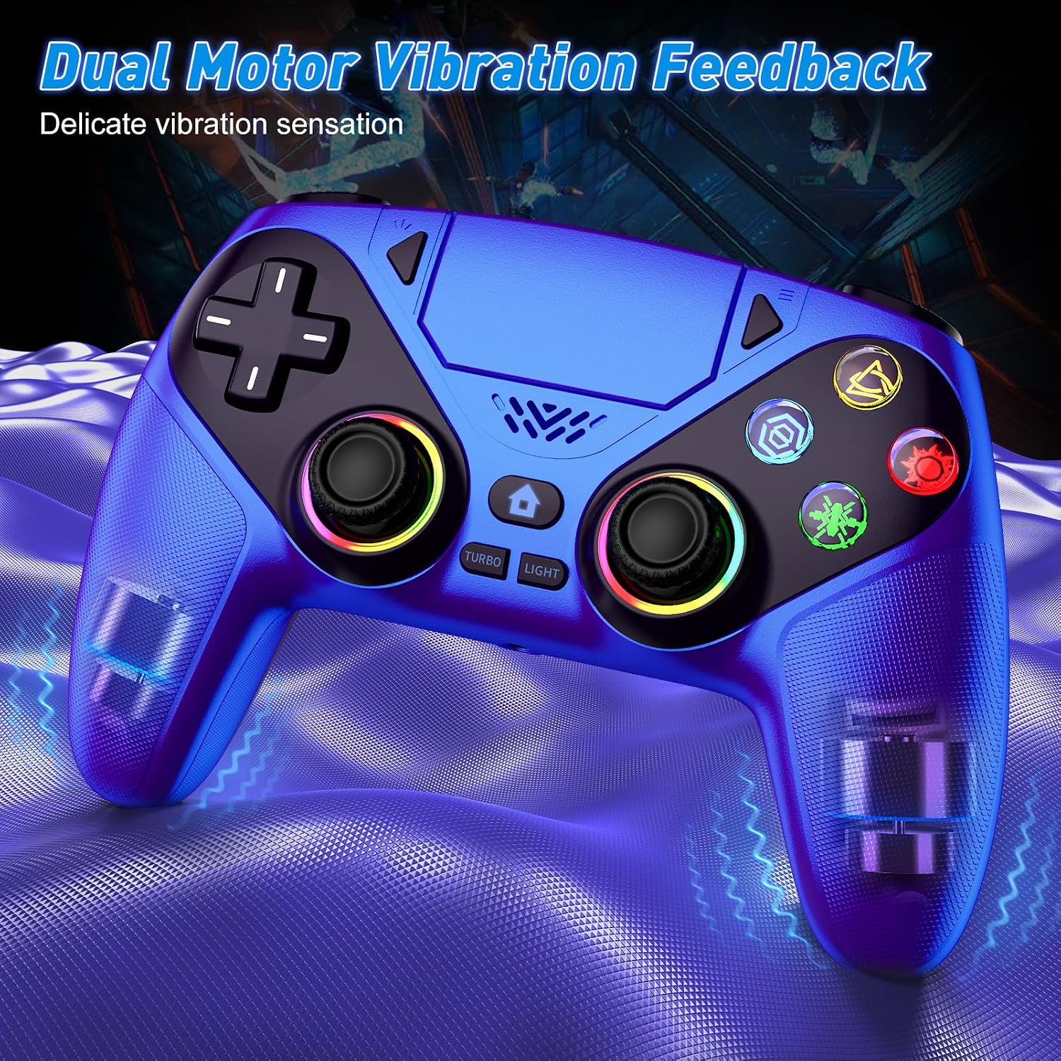 Thumbnail 6 de Dinosoo RGB Wireless Controller for PS5/Pro/Slim/PC — Metallic Blue with Back Paddles and Touchpad