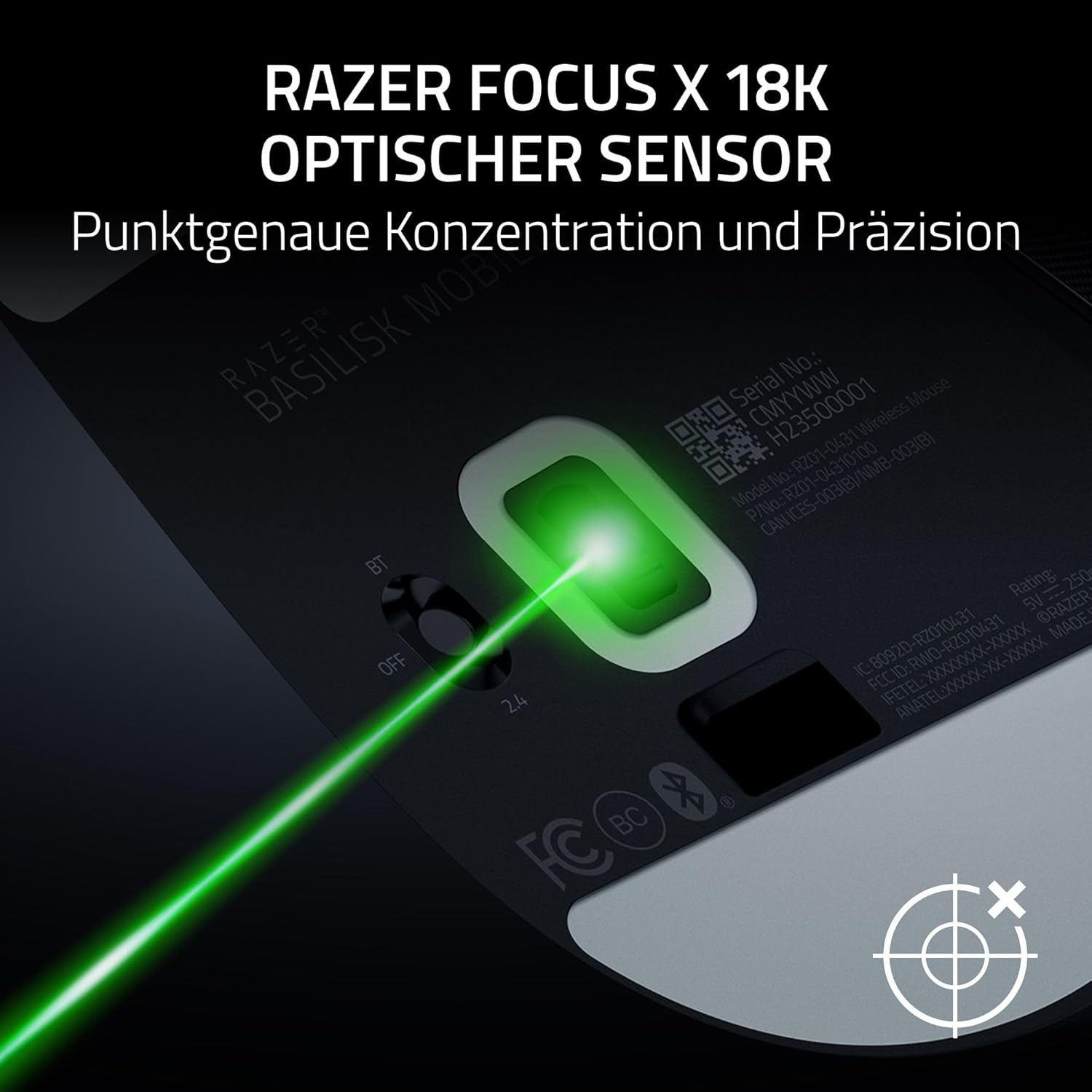 Thumbnail 6 de Razer Basilisk Mobile – kompakte kabellose Gaming-Maus mit Focus X 18K Sensor und Tri-Mode-Konnektivität (AI Prompt Master) Schwarz