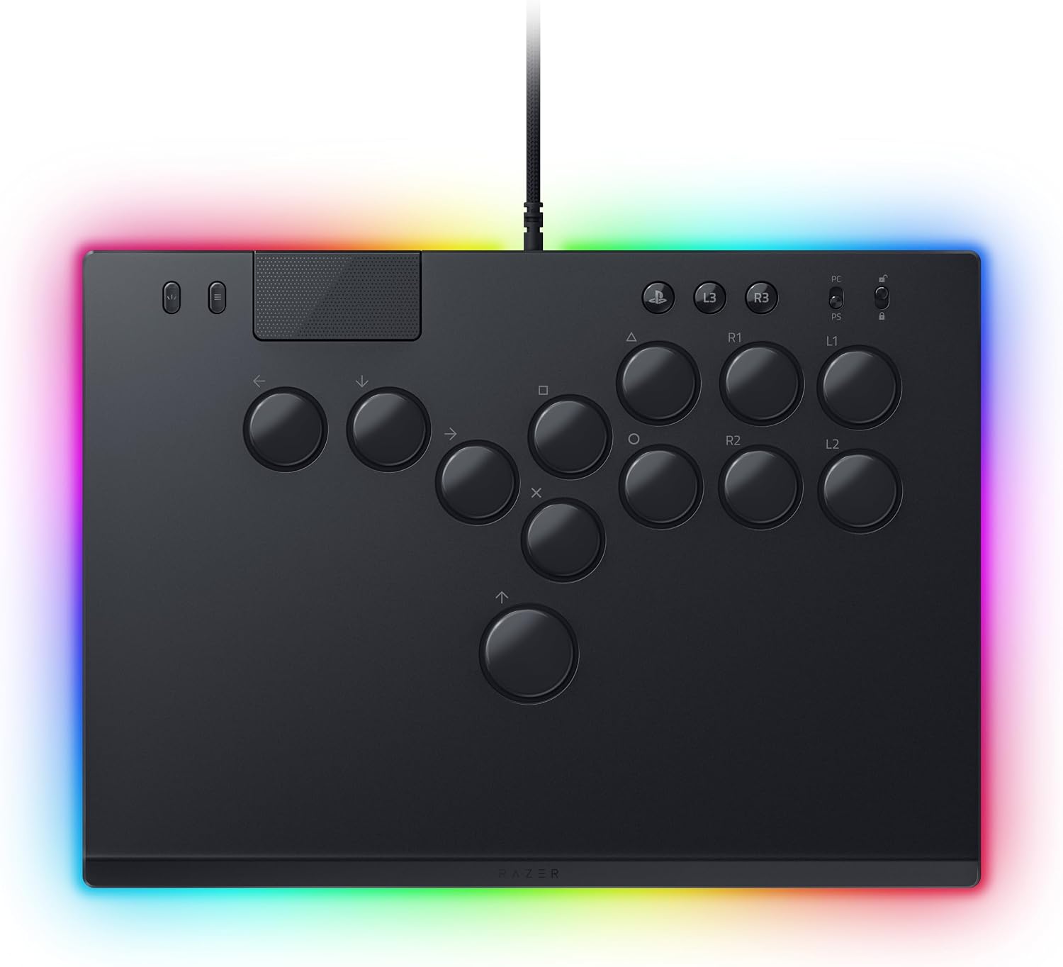 Detalle de Razer Kitsune – optischer All-Button-Arcade-Controller für PS5 & PC, 4 Bewegungs-Tasten, schwarz