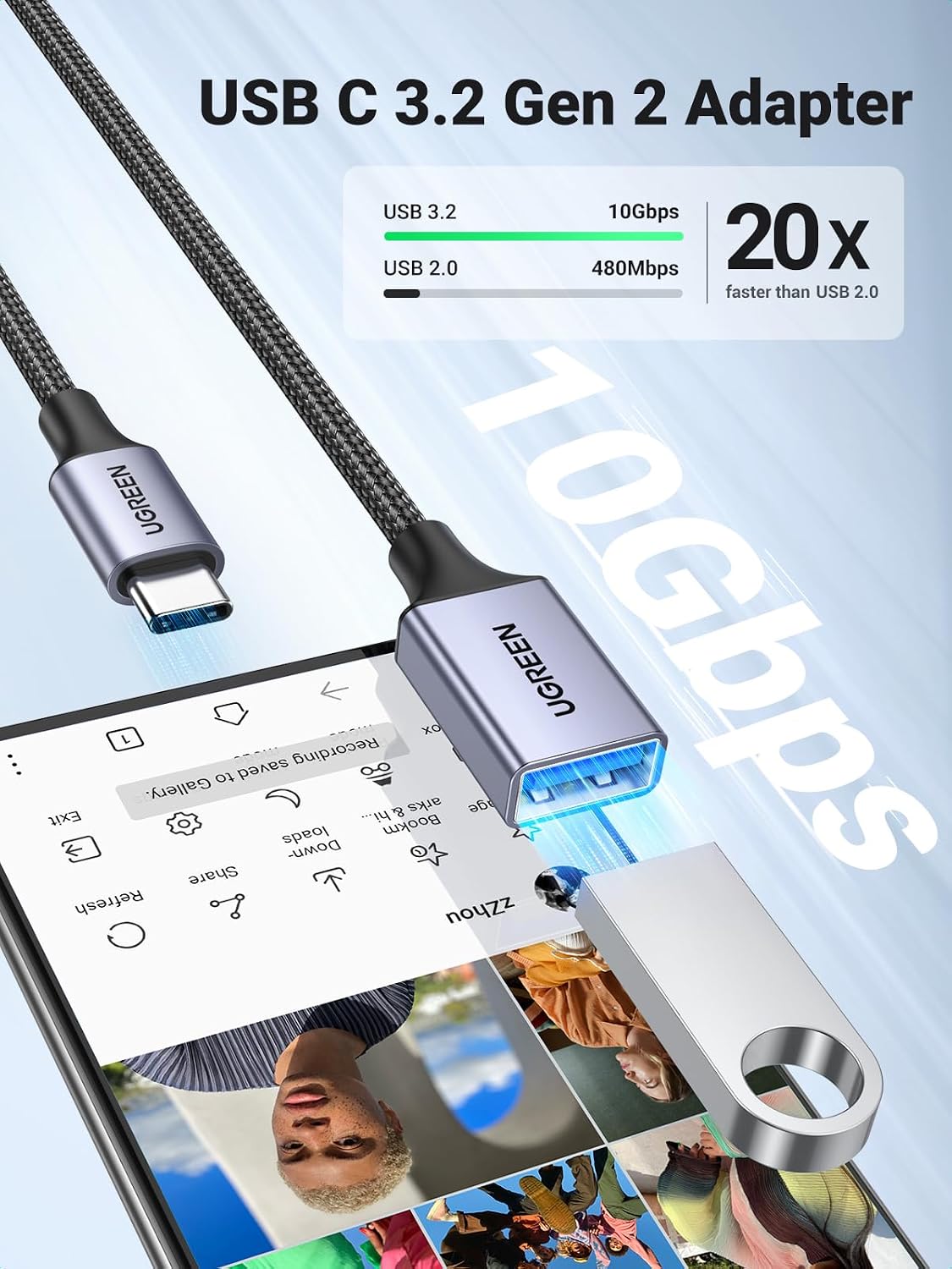 Detalle de UGREEN Cavo OTG Type-C maschio a USB 3.0 femmina 5 Gbps in nylon intrecciato (compatibile con iPhone, iPad, MacBook e Galaxy)