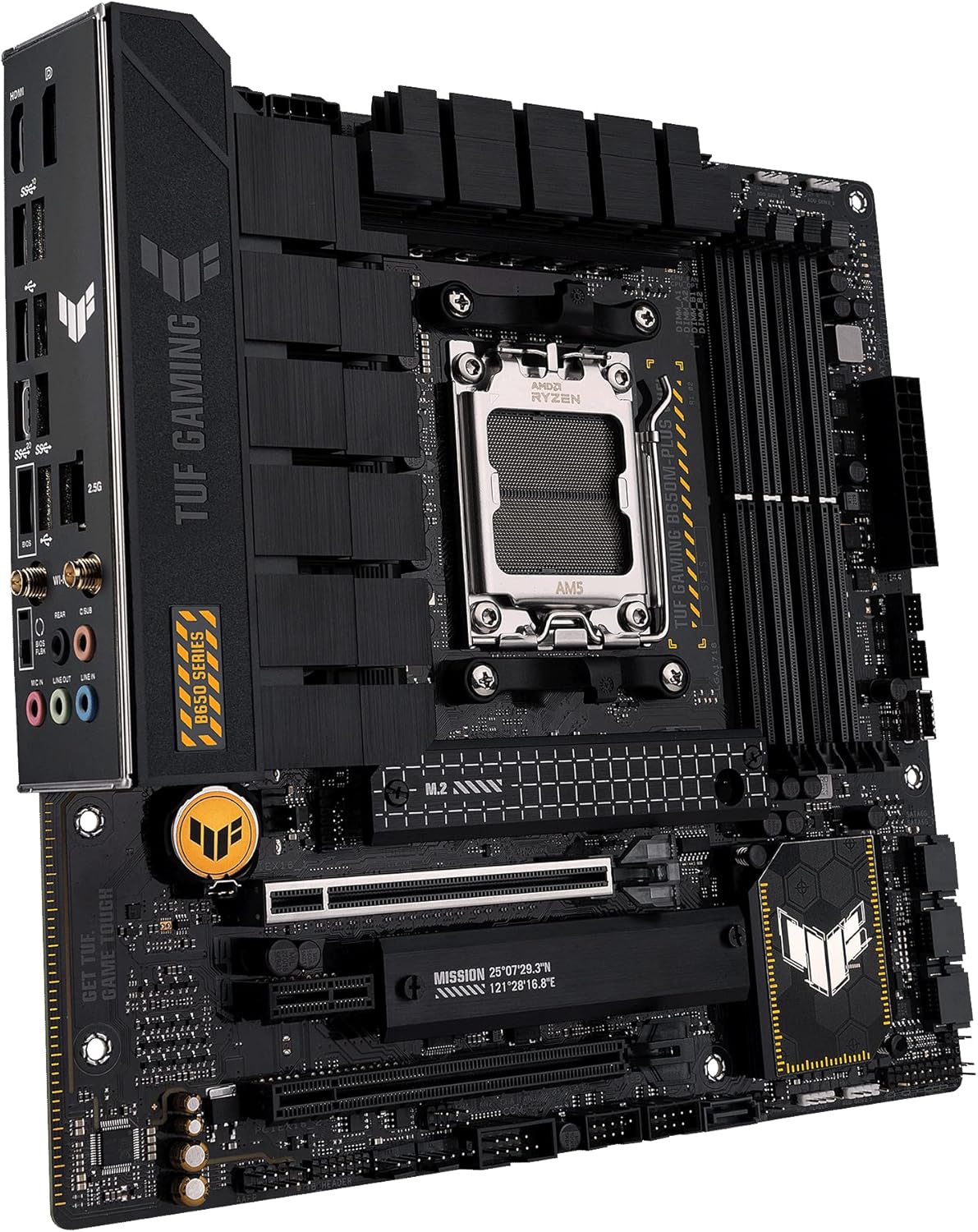 Detalle de ASUS TUF Gaming B850M-PLUS WiFi Mainboard (AMD AM5, mATX, DDR5, PCIe 5.0, WiFi 6E)