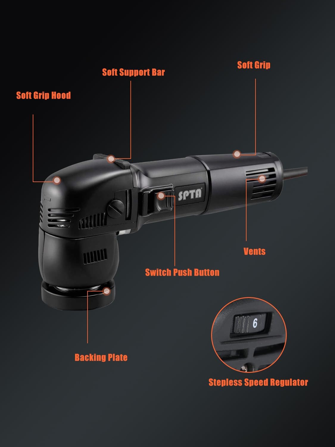 Detalle de SPTA Mini Orbital Polisher (3 Inch / 10mm, 780W) With Variable Speed Dual Action Kit