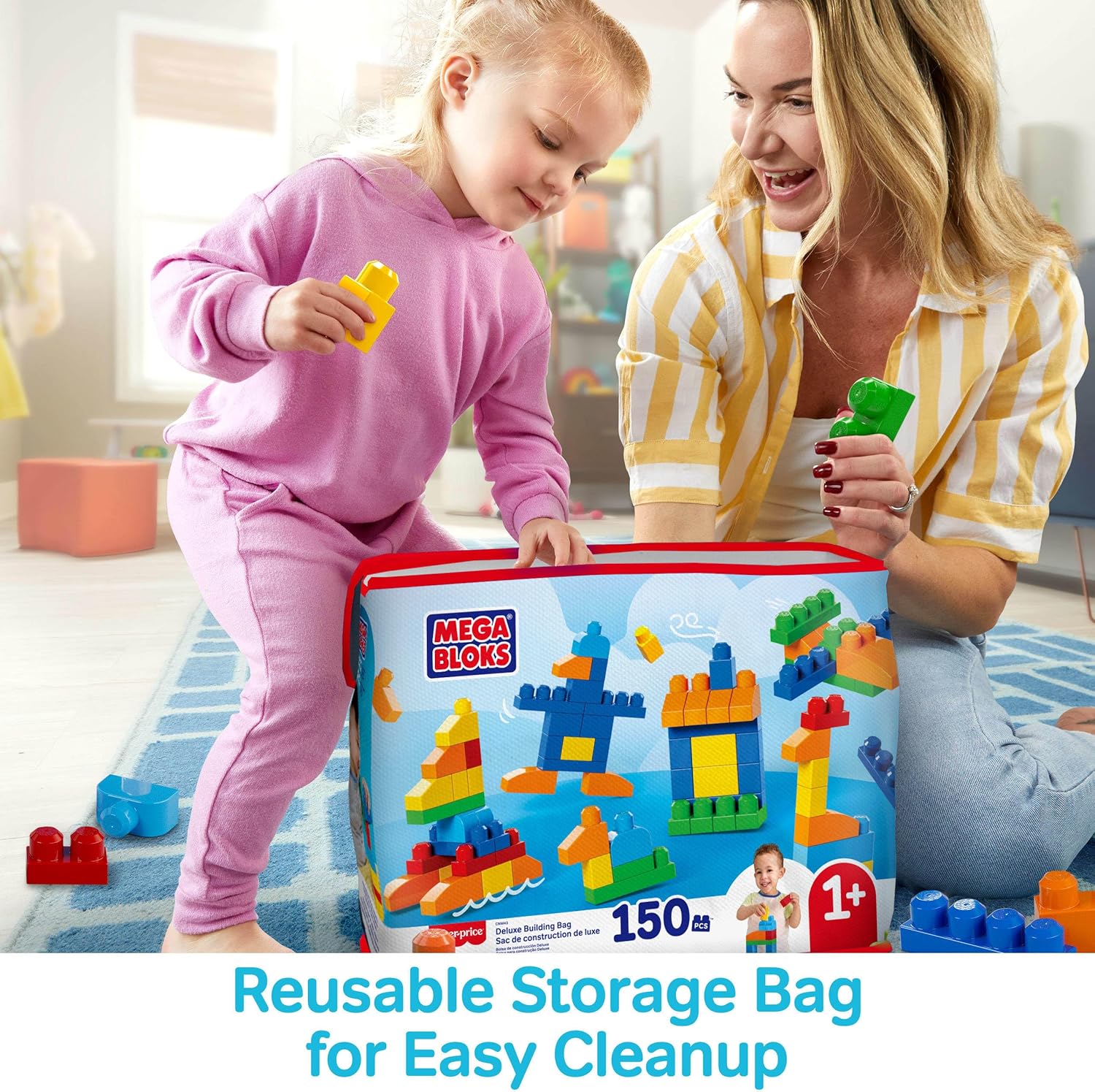 Thumbnail 3 de Mega Bloks Sac Blocs Construction Deluxe CNM43 (150 briques) pour bébé et enfant de 1 à 5 ans