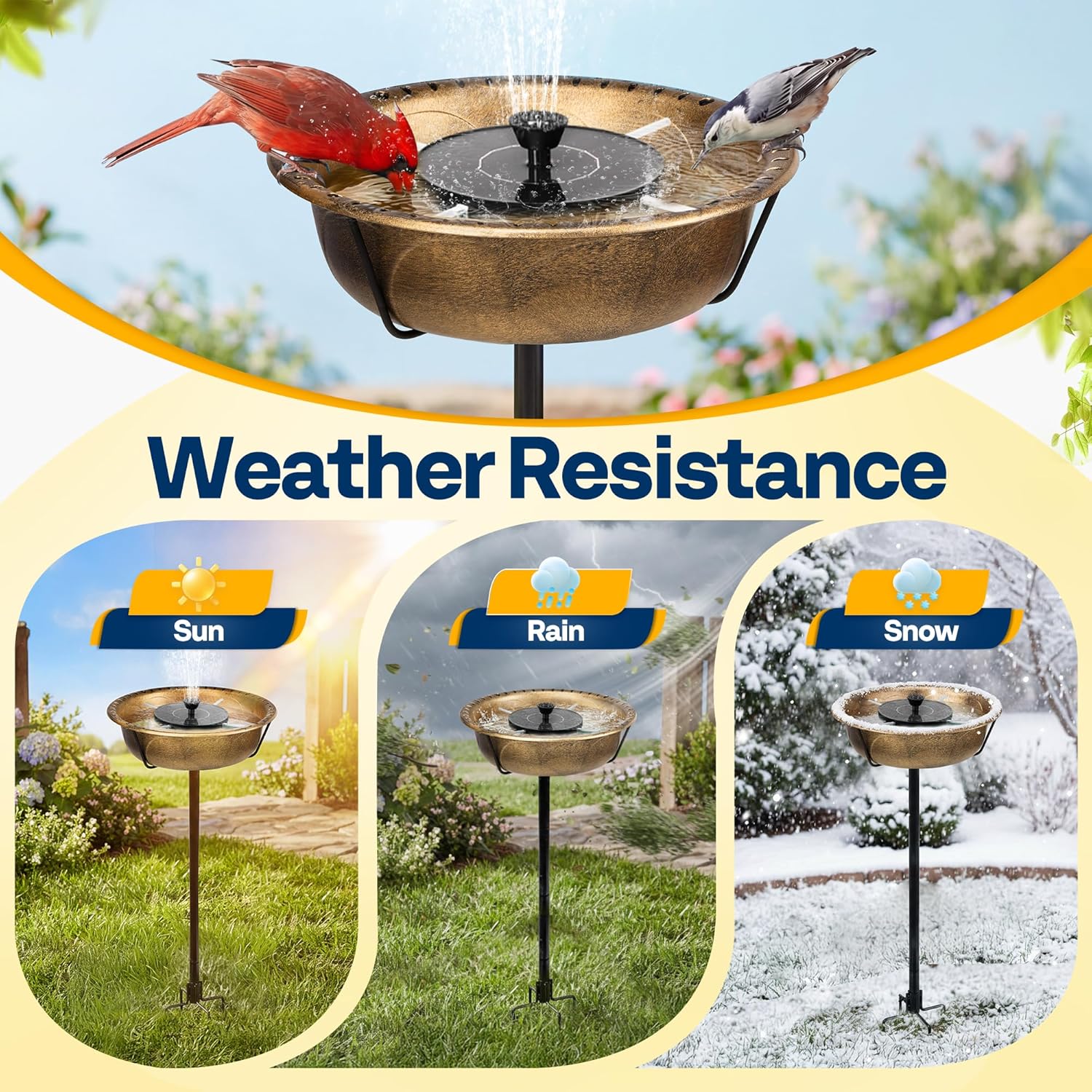 Thumbnail 3 de VIVOHOME Solar Bird Bath with Sun-Powered Fountain (Retro Copper) – garden bird drinking bowl & bath combo