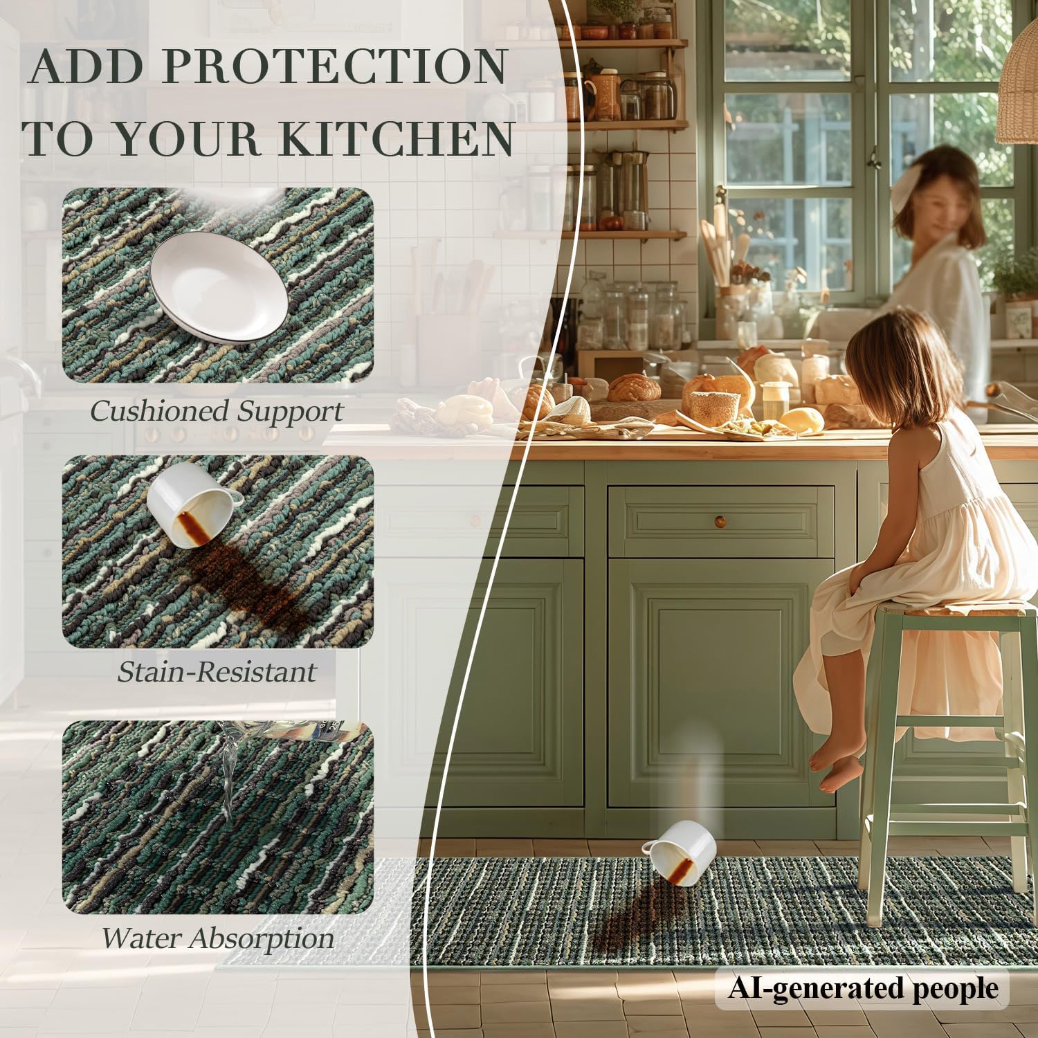 Detalle 2 de Green Kitchen Rugs Set 20x47 + 20x32
