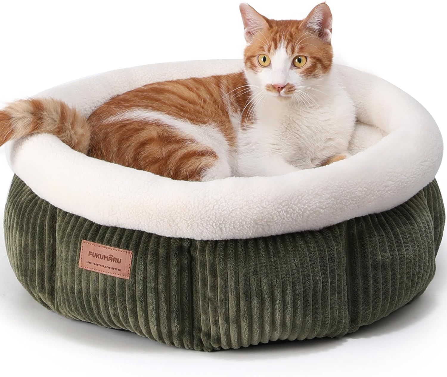 FUKUMARU Lit pour Chat rond en cordon d’intérieur, lit lavable doux et confortable (vert)