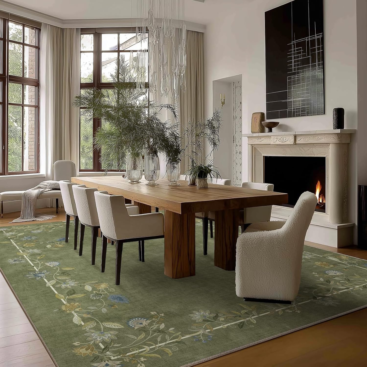 Thumbnail 5 de 10x12 Area Rug for Living Room — Washable, Stain-Resistant, Non-Slip Low Pile Faux Wool