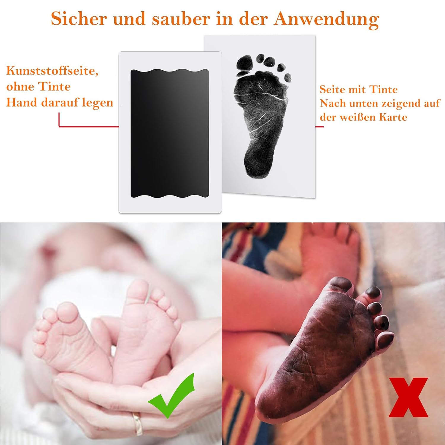 Detalle de Baby-Fußabdruck & Handabdruck-Set (4 Stempelkissen) für Baby Shower – 0–6 Monate, inkl. Karten