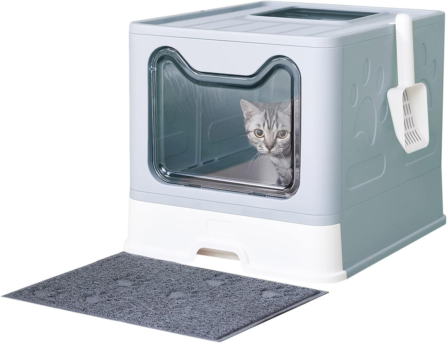 Detalle de Medario 01litterbox Covered Cat Litter Box, Blue, with Pull-Out Tray and Mat