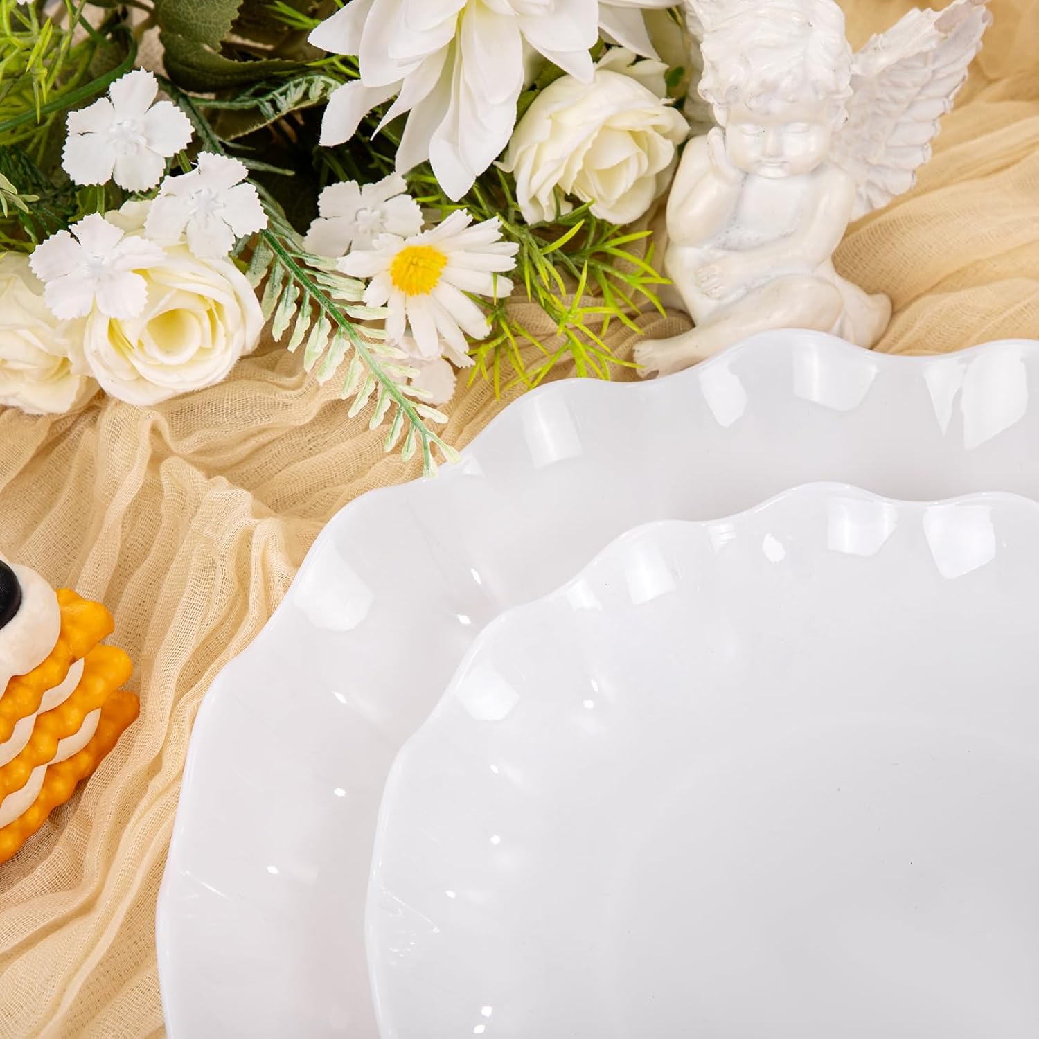 Detalle de LIYH 50 Pcs White Scalloped Plates