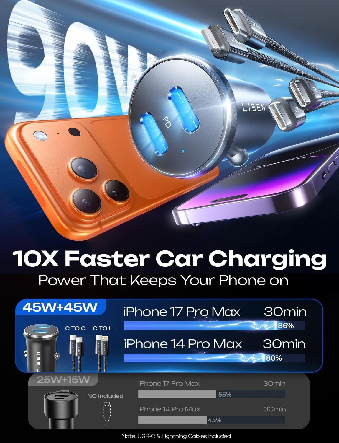 Thumbnail 2 de LISEN 90W Car Charger for iPhone