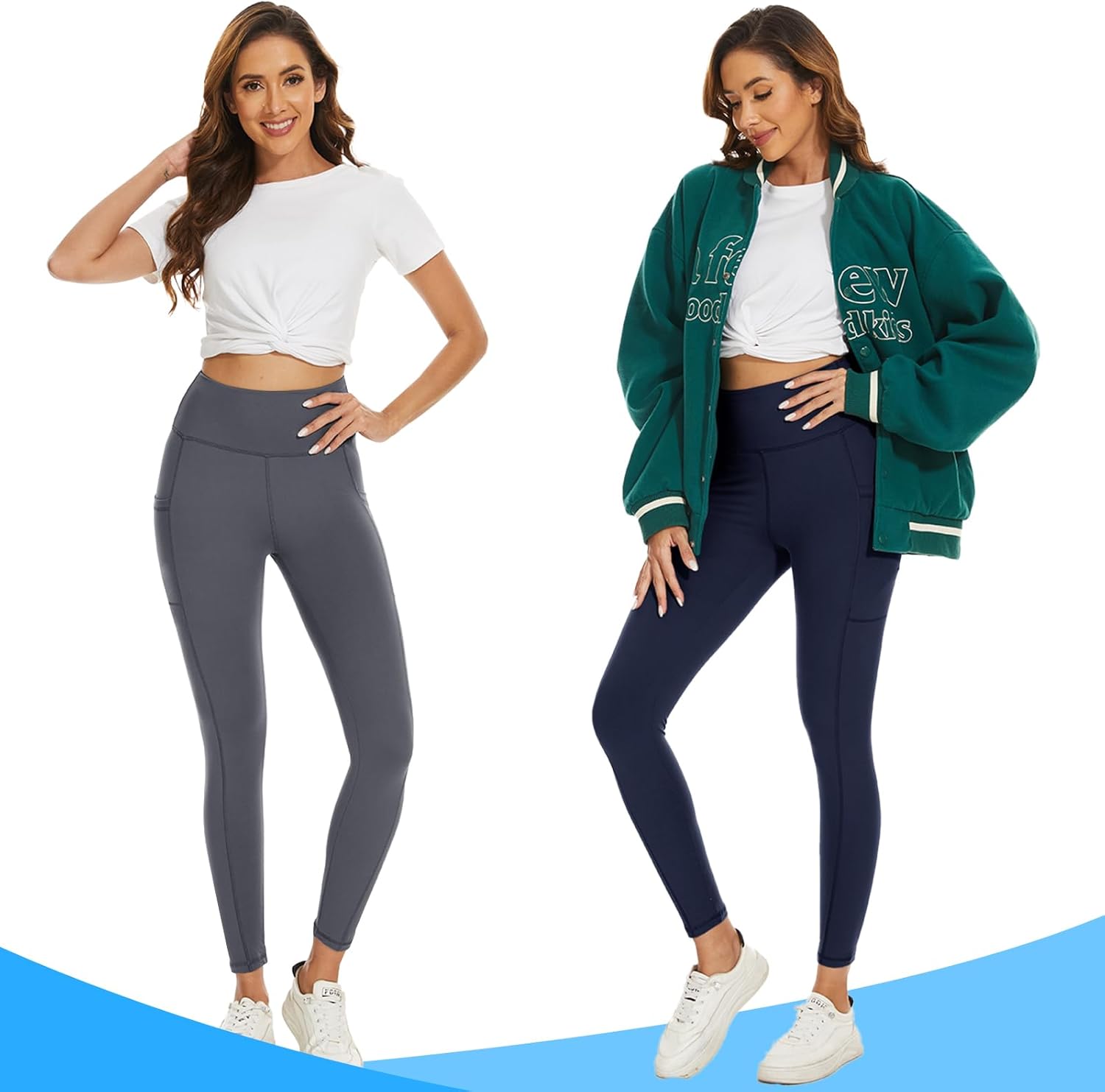 Detalle de DDOBB 2er Pack Sport Leggings Damen – High Waist mit Taschen, blickdichte Yoga- und Fitness-Hose
